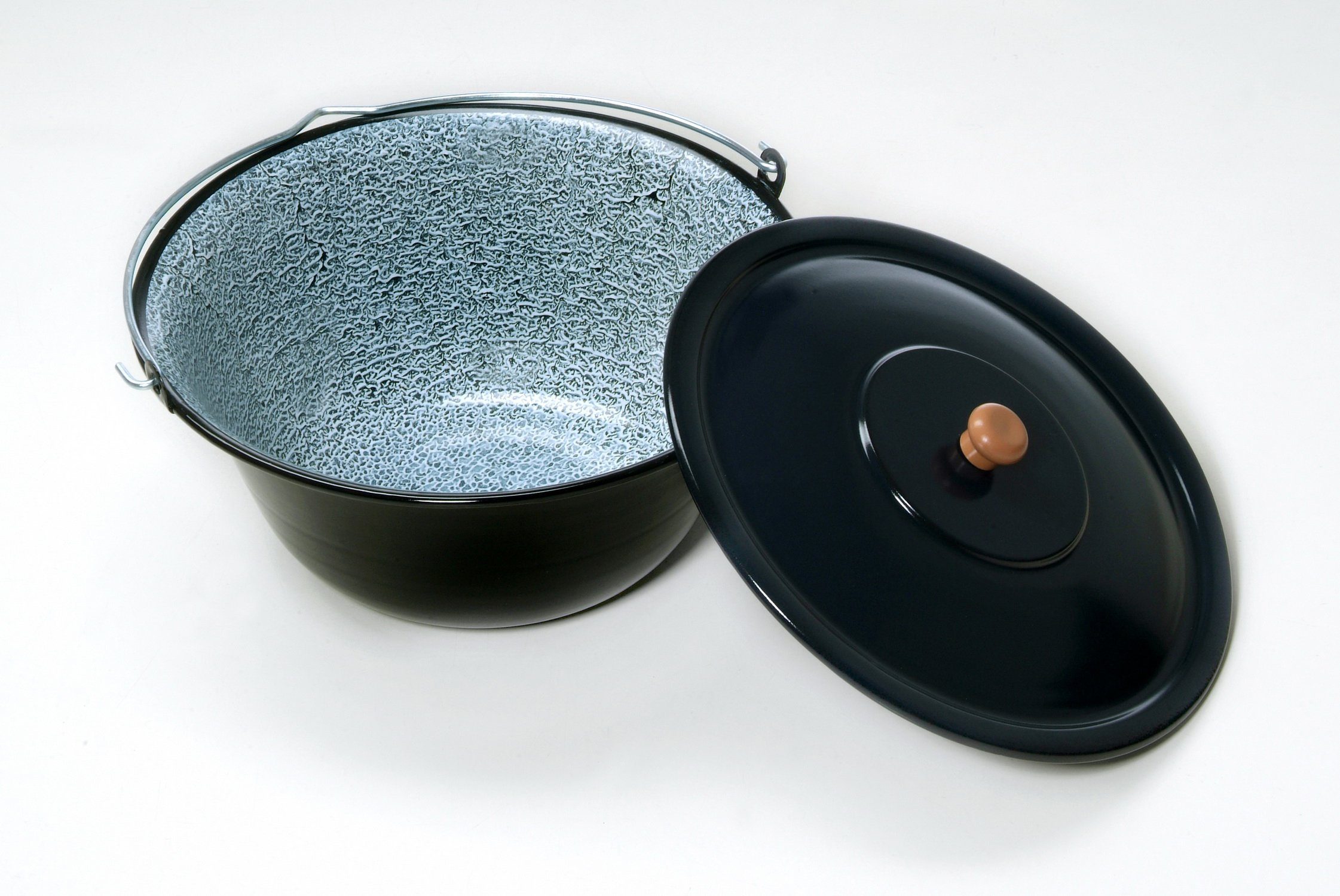 acerto® Kochtopf Original ungarischer Gulaschkessel + Dreibein-Gestell (120cm) * Emailliert * Kratzfest * Geschmacksneutral, Teleskop-Dreifuß mit Gulasch-Topf Suppentopf Glühweintopf, Kochkessel mit Deckel für Kesselgulasch Glühwein-Kessel im Set, Em