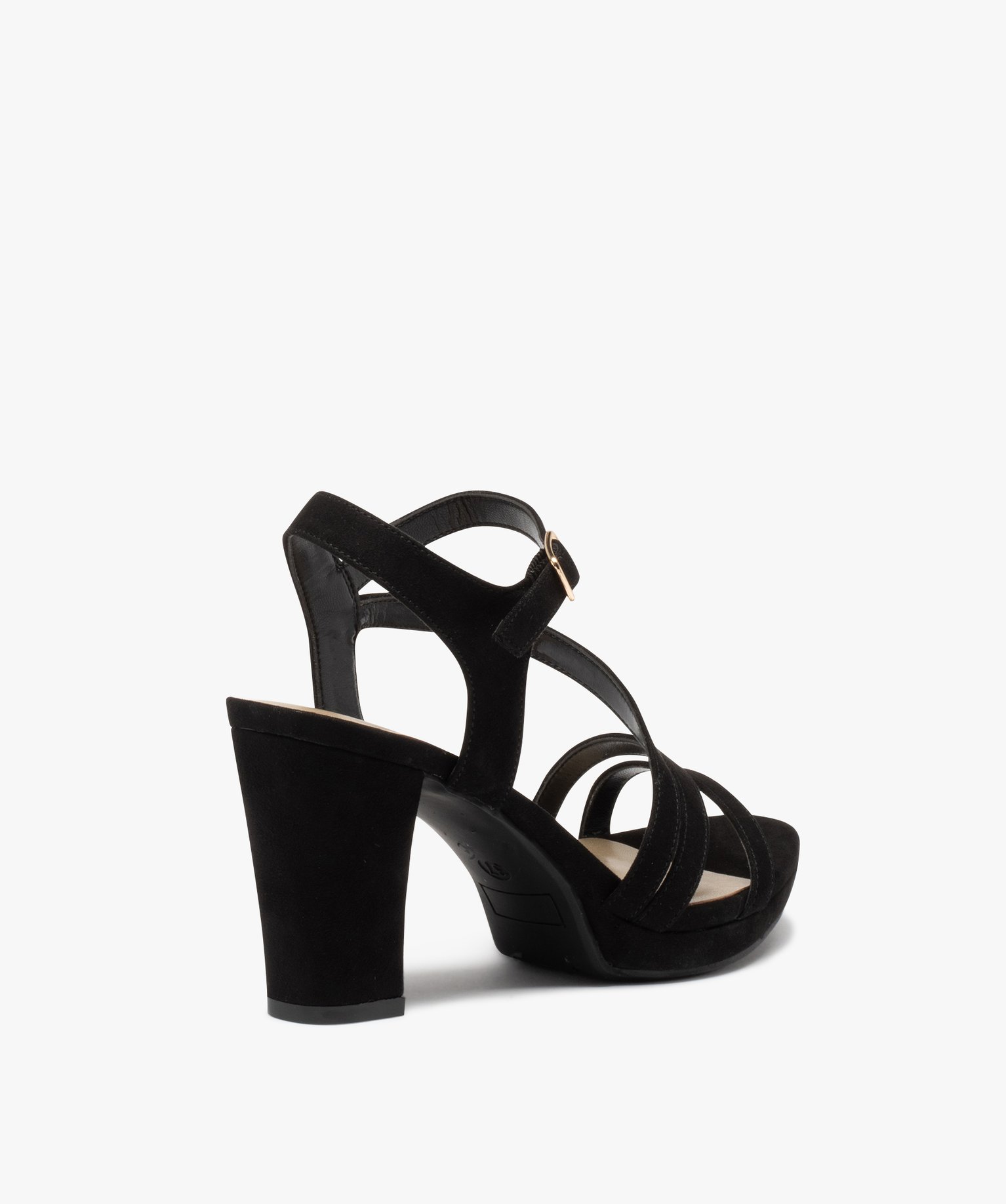 Sandales femme à talon haut en suédine avec brides noir | GEMO