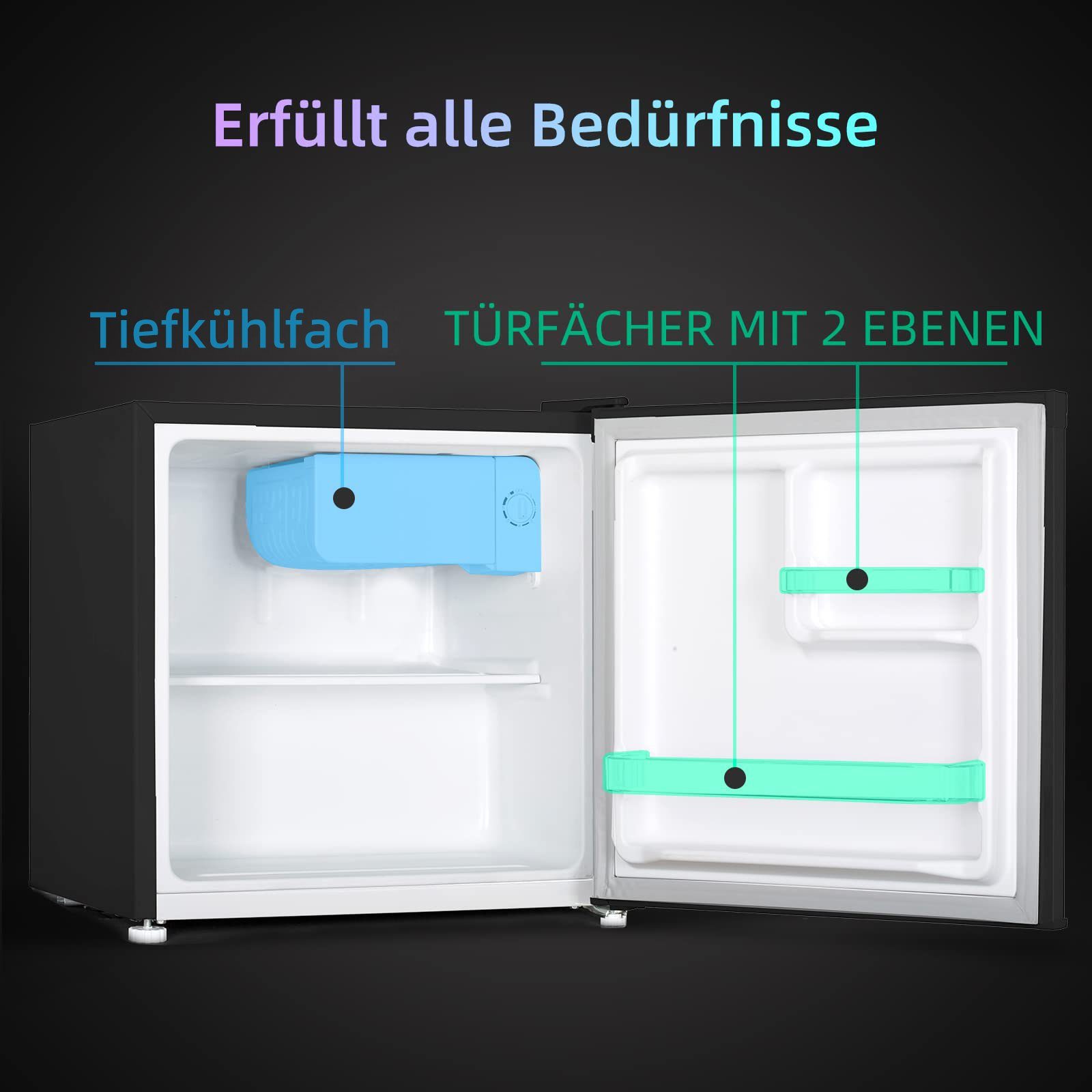 CHiQ Table Top Kühlschrank CSD46D4, 49.6 cm hoch, 47.4 cm breit, 46L,Mini Kühlschrank, 35dB,12 Jahre Garantie auf den Kompressor