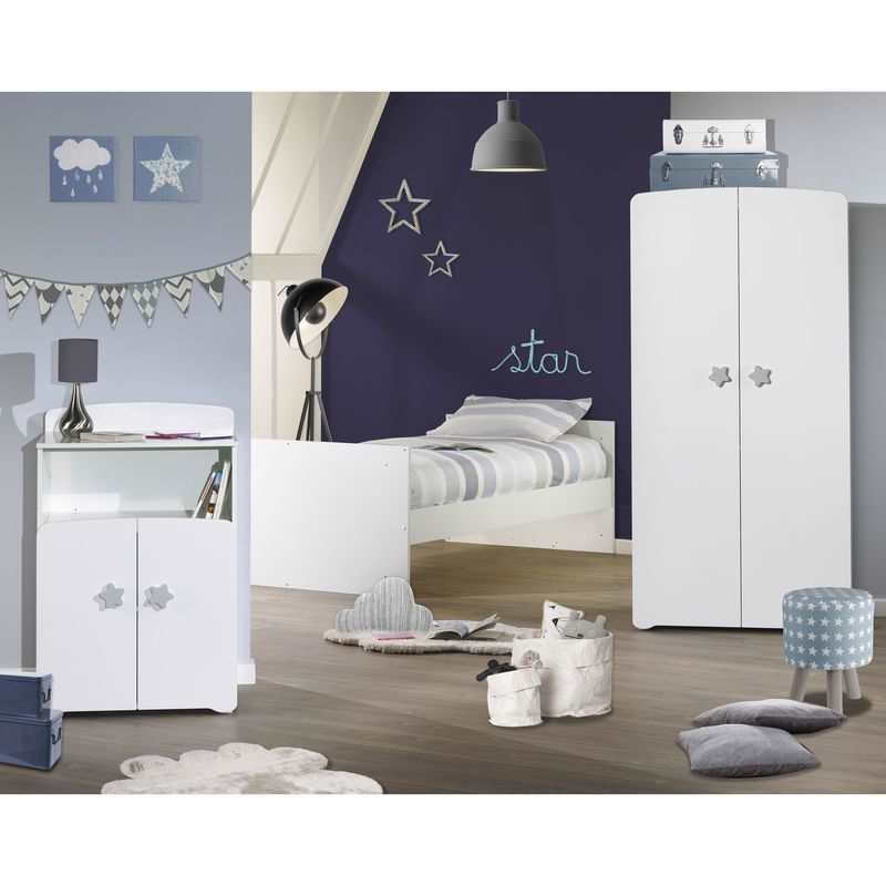 Lit bébé combiné évolutif 120x60 en 90x190 boutons étoile Basic