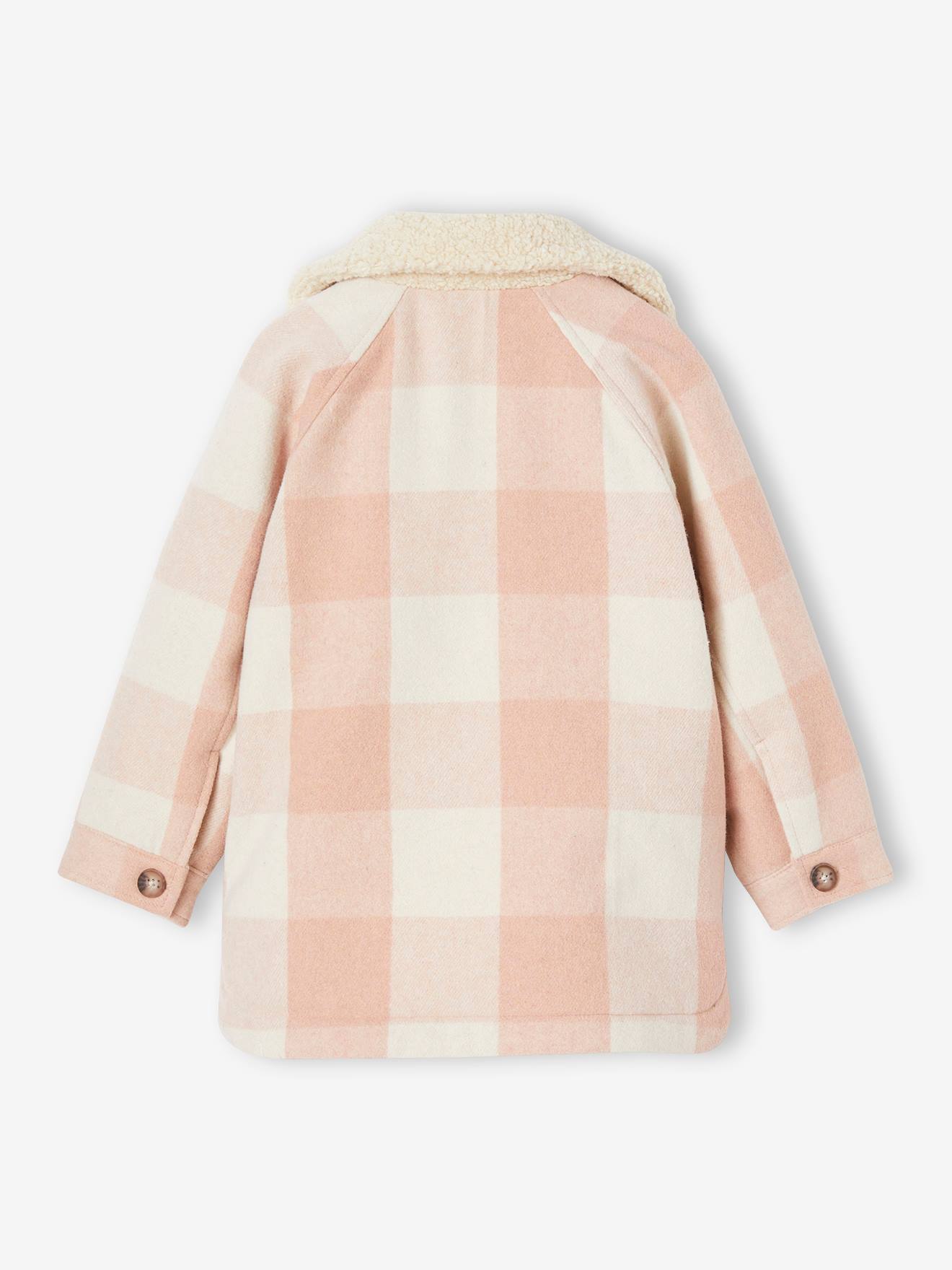 Manteau style surchemise en lainage à carreaux fille carreaux marron