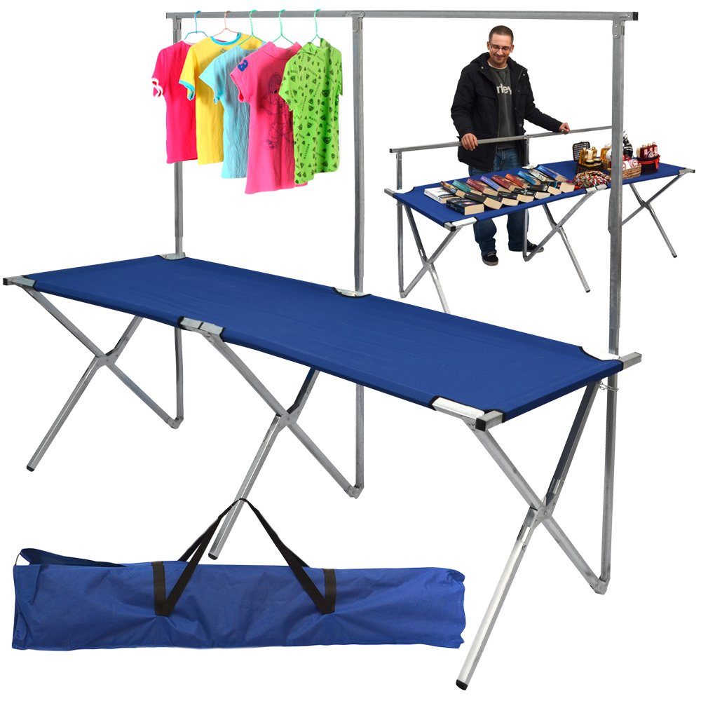 eyepower Klapptisch Verkaufstheke 2,05m + Kleiderstange faltbar, Markttisch Blau+Garderobe