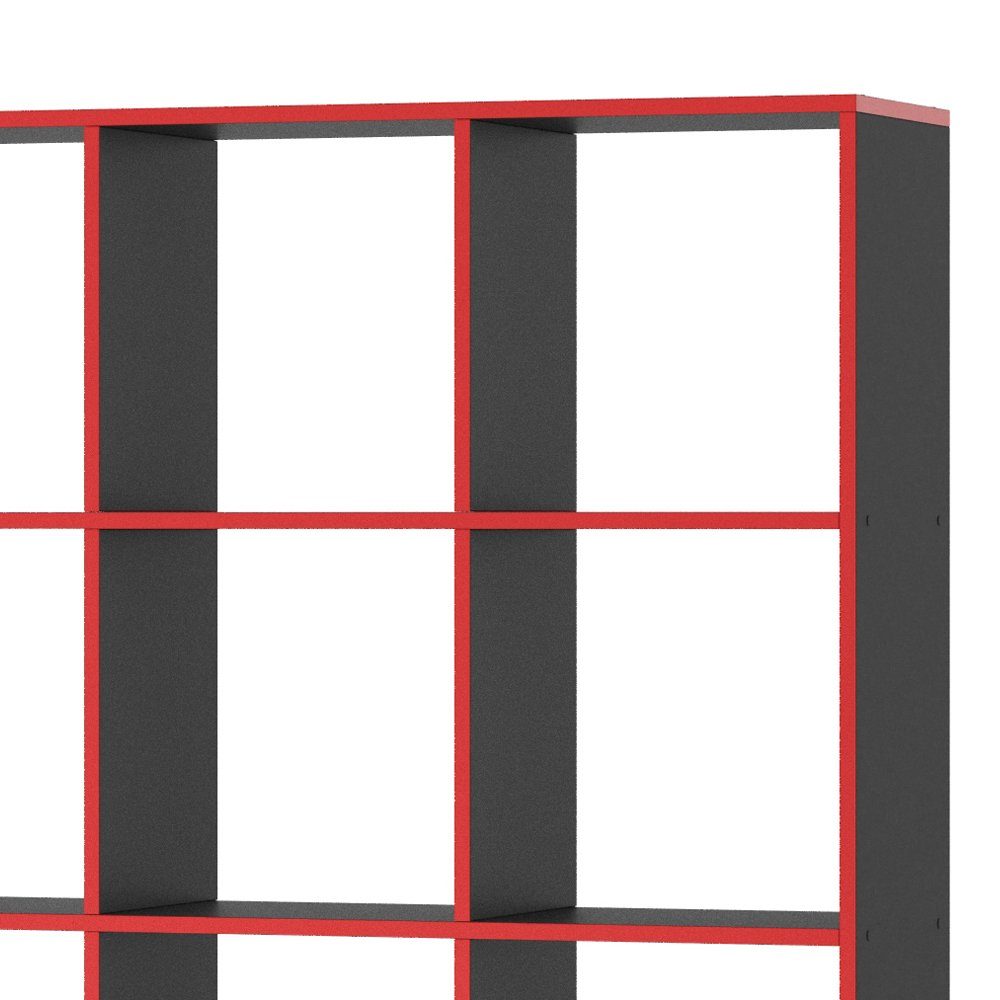 Vicco Raumteiler Würfelregal Standregal KARREE 16 Fächer Schwarz/Rot