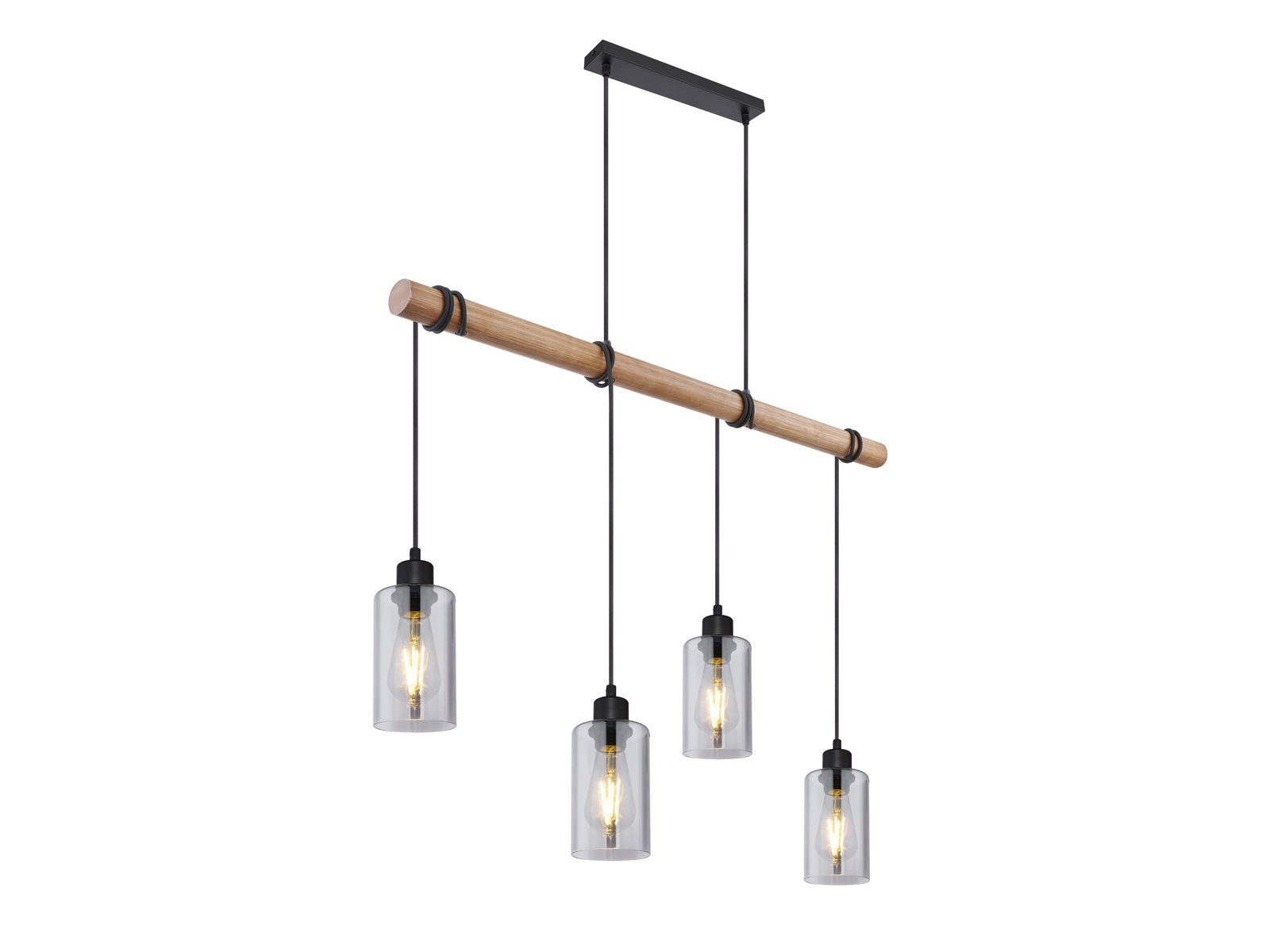 meineWunschleuchte LED Pendelleuchte, Leuchtmittel stufenweise über Wandschalter dimmbar, LED wechselbar, warmweiß, Designer-lampen Balken-lampe Rauchglas & Holz-balken hängend, B 98cm