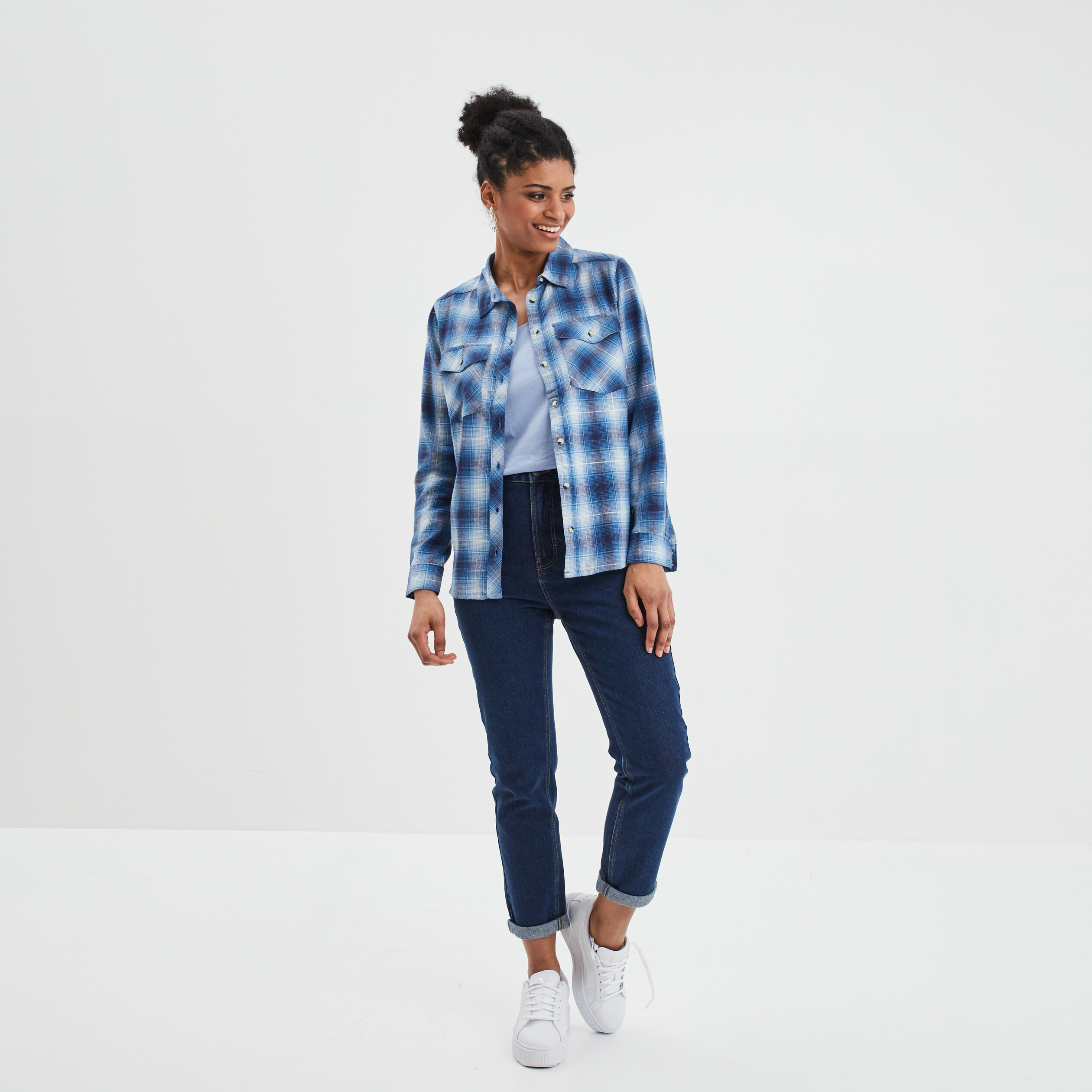 Chemise manches longues avec poches bleu femme | La Halle