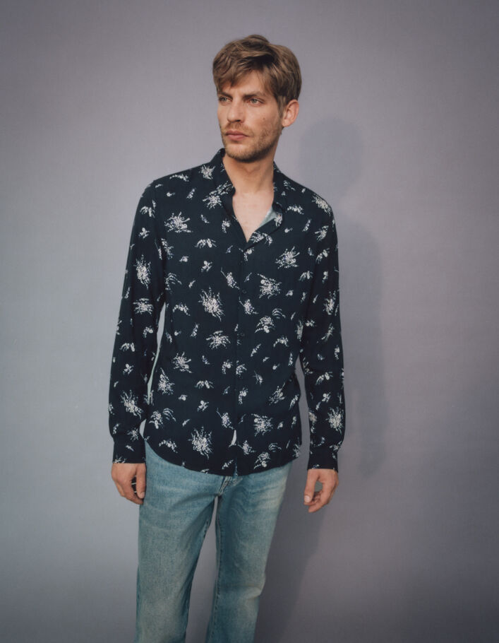 Chemise SLIM noire motif fleurs Homme
