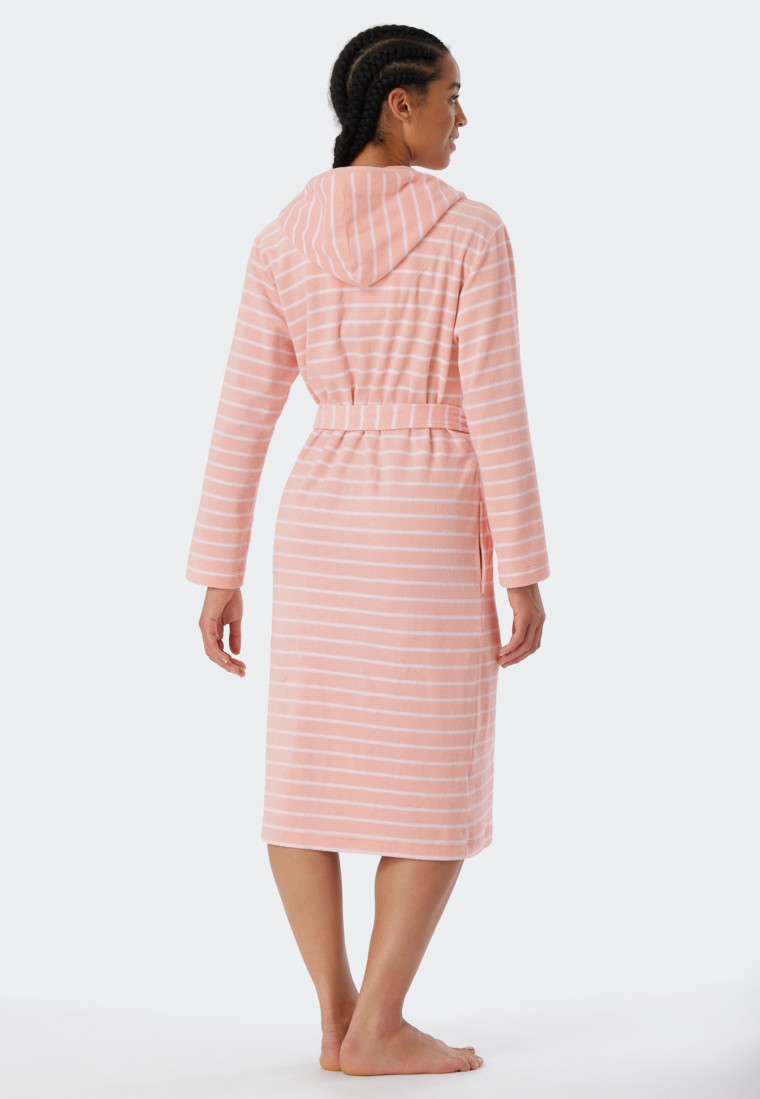 Bademantel Leichtfrottee rosé gestreift - Feather Terry