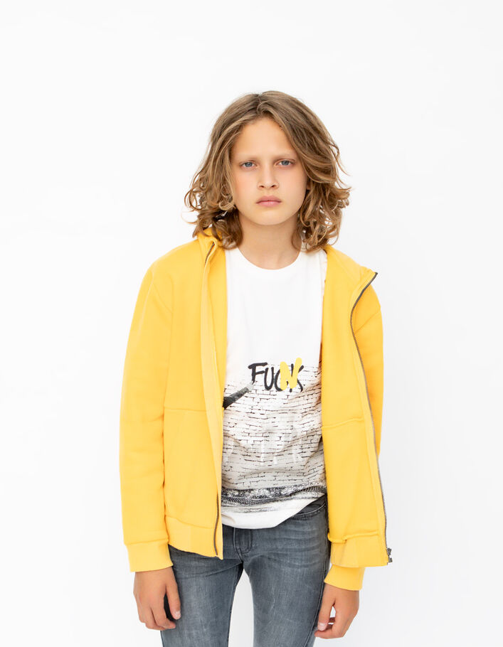 Cardigan jaune message embossé manche garçon
