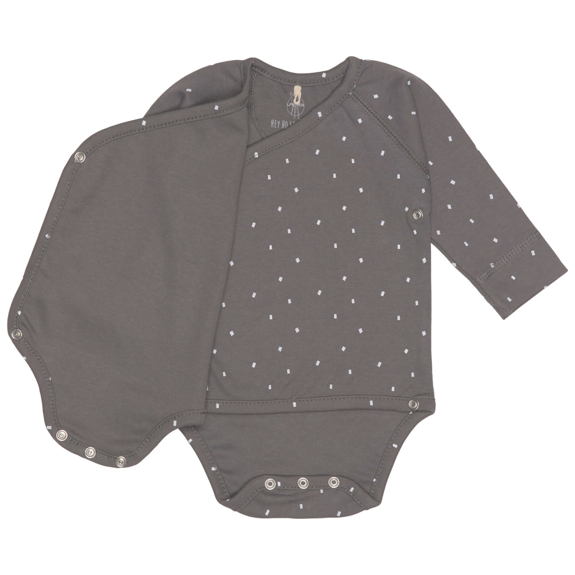 Baby Wickelbody langarm - Bio Baumwolle, Punkte, Anthrazit