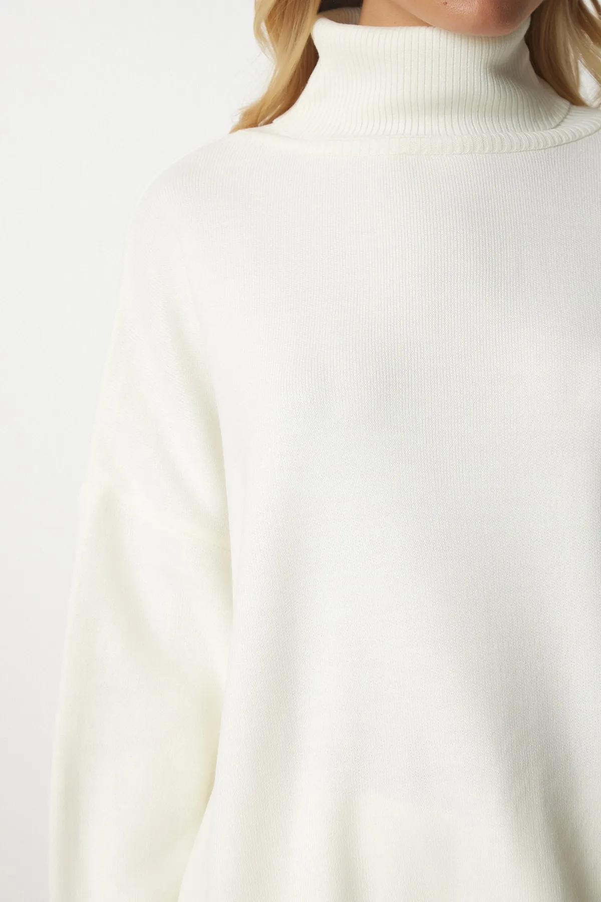 Happiness İstanbul  Damen Rollkragenpullover in Übergröße mit Knochenmuster BV00084