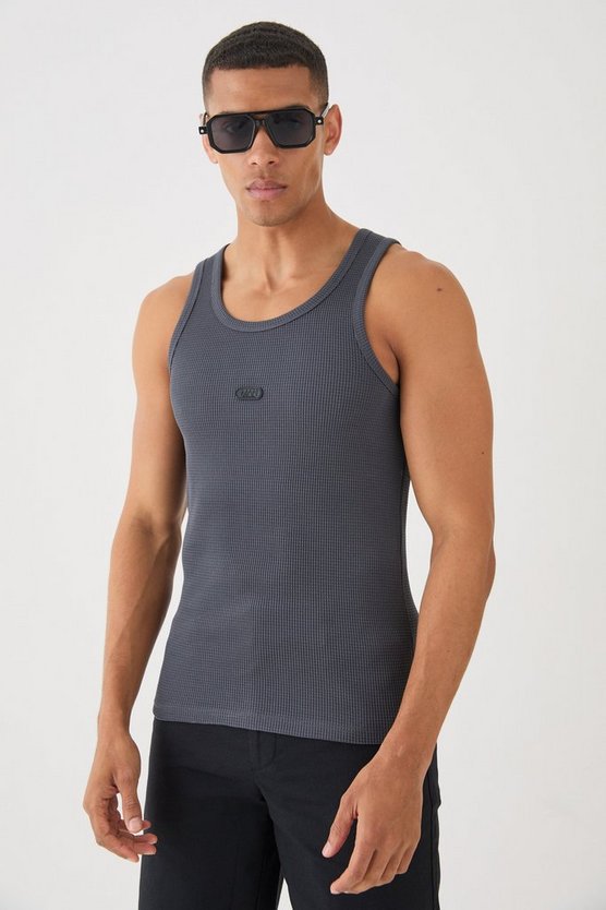 Slim-Fit Man Tanktop in Waffeloptik