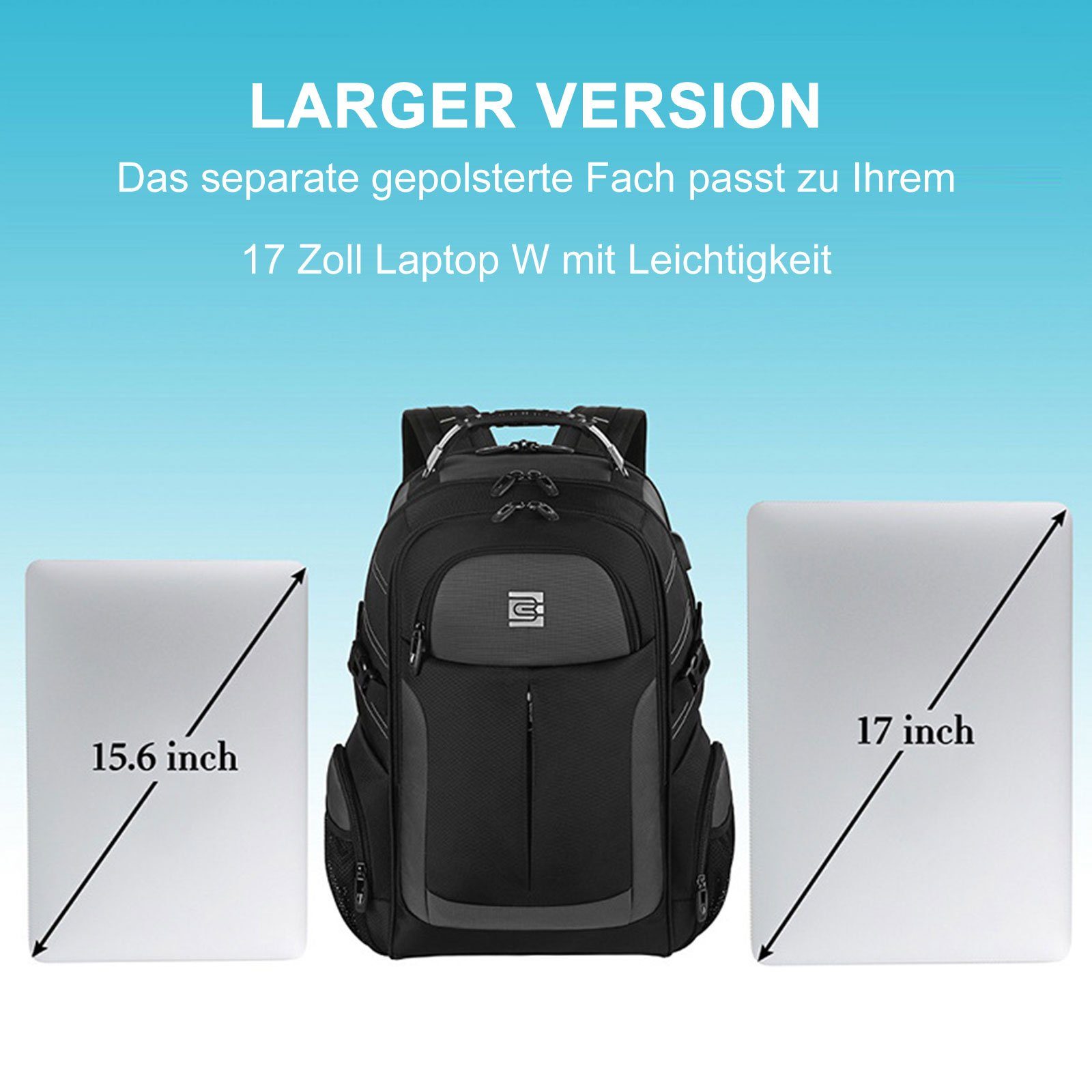 WISHDOR Reiserucksack Computertasche Lässig Rucksack Sportrucksack Sporttasche Umhängetasche (Mit dem eingebauten USB-Ladegerät außen, 32x22x46cm/35x25x50cm), mit USB-Ladeanschluss, passend für 15,6-Zoll-Laptop und Notebook