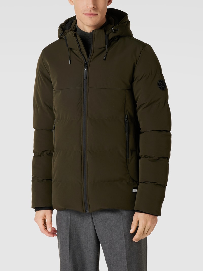 Steppjacke mit Label-Patch Modell 'Eltham' in olivgrün