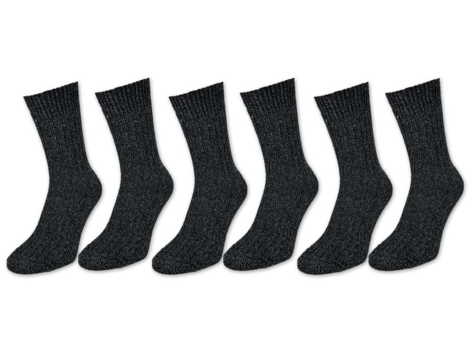 sockenkauf24 Norwegersocken 6 Paar Damen & Herren Socken mit Wolle Wintersocken (Anthrazit, 43-46) Schwarz Grau Anthrazit - 10500