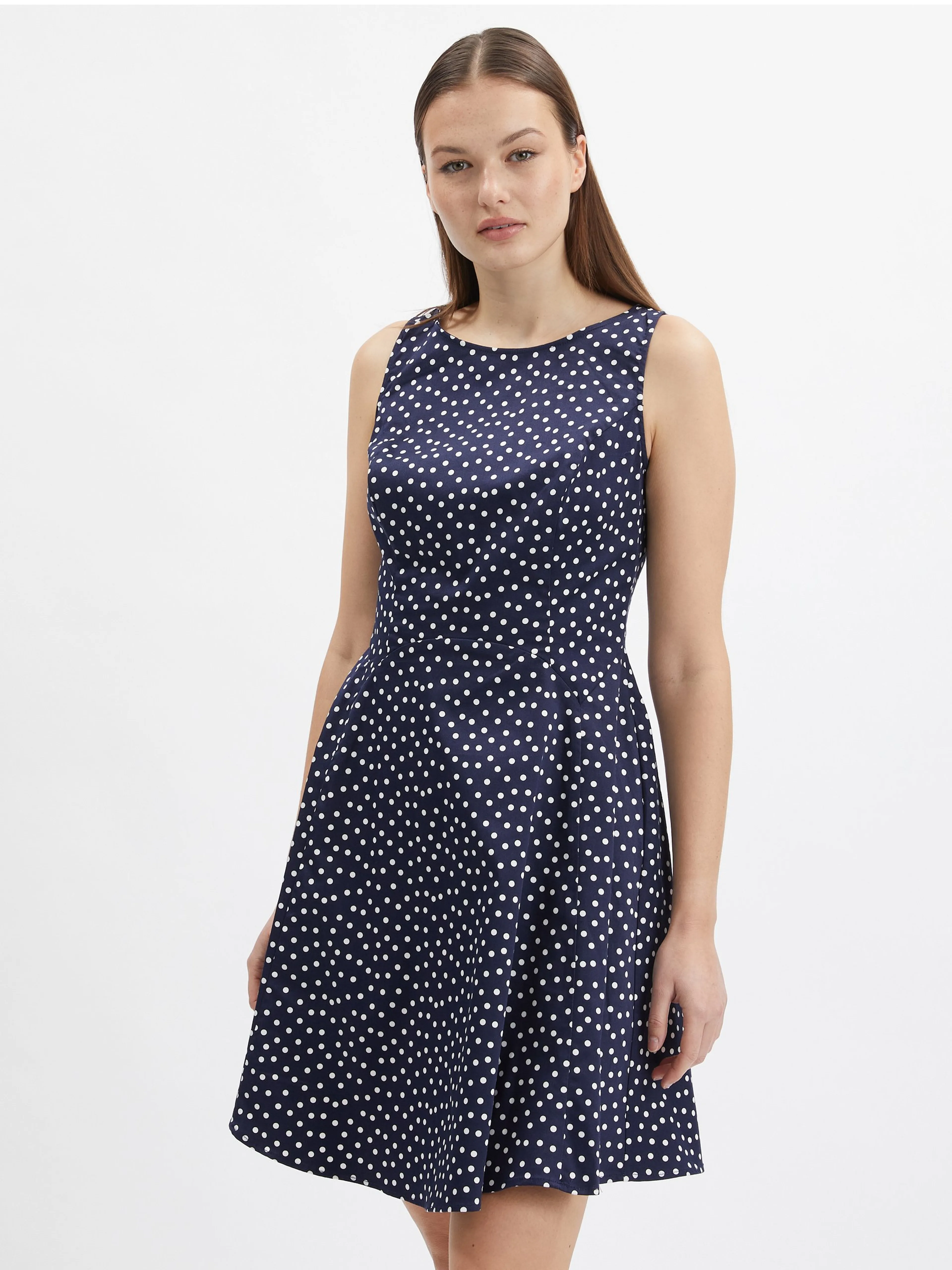 Dunkelblaues Damen-Polka-Dot-Kleid ORSAY