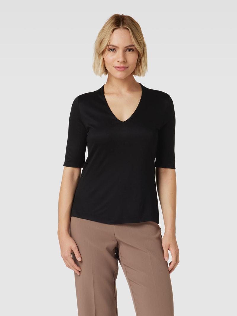 T-Shirt aus Viskose mit V-Ausschnitt in schwarz