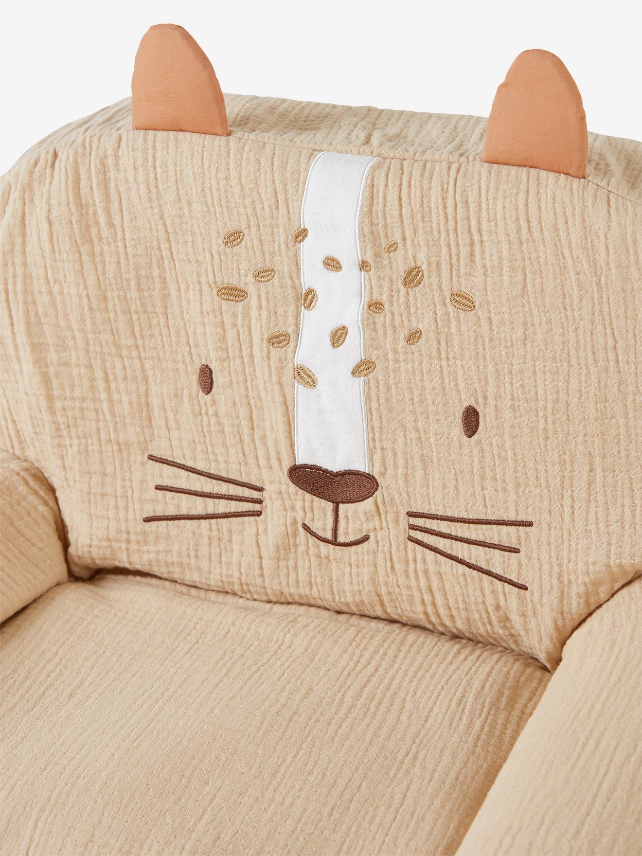 Vertbaudet Weicher Kinderzimmer Sessel TIGER mit Musselin-Bezug, personalisierbar - pulver beige