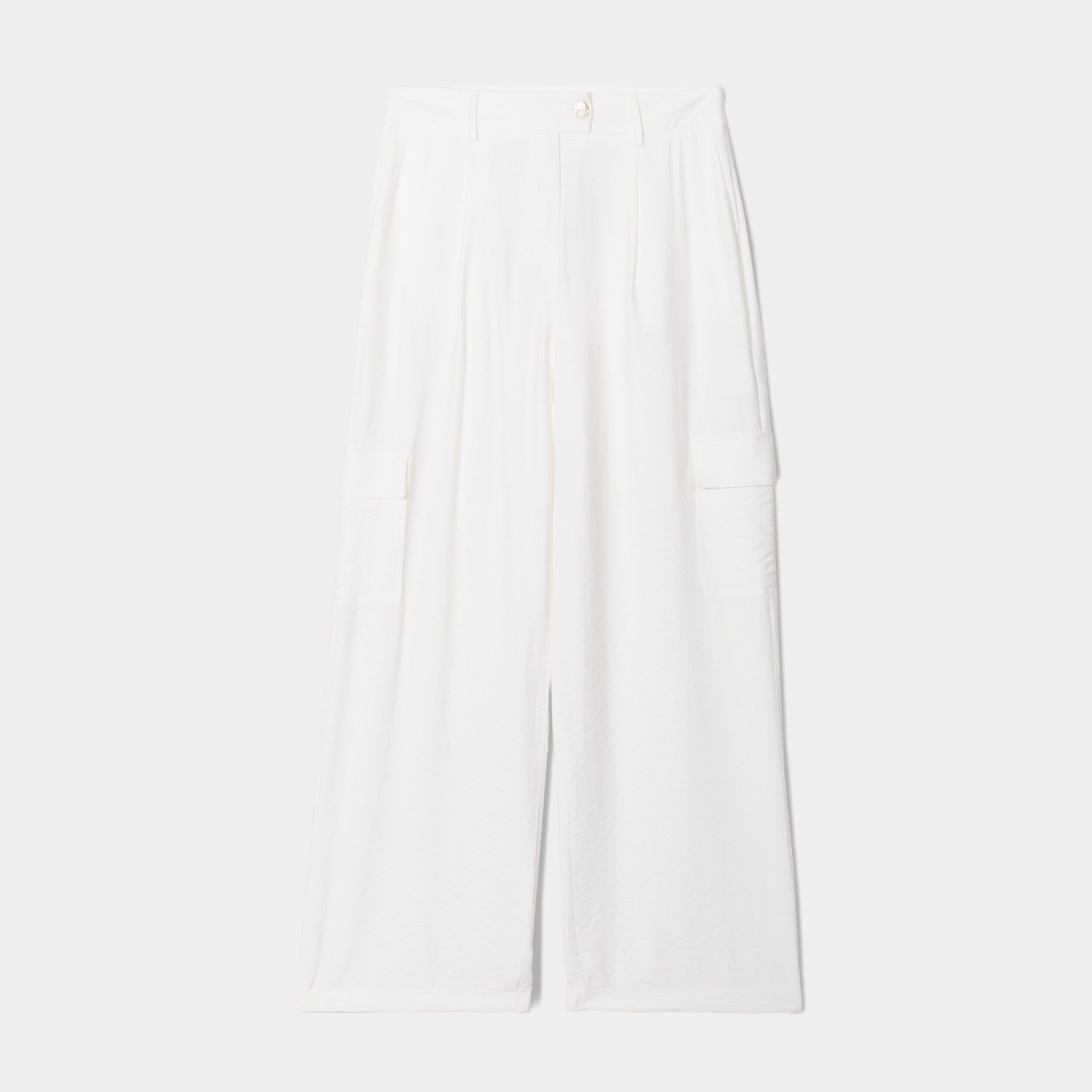 Pantalon cargo large fluide ivoire femme | La Halle
