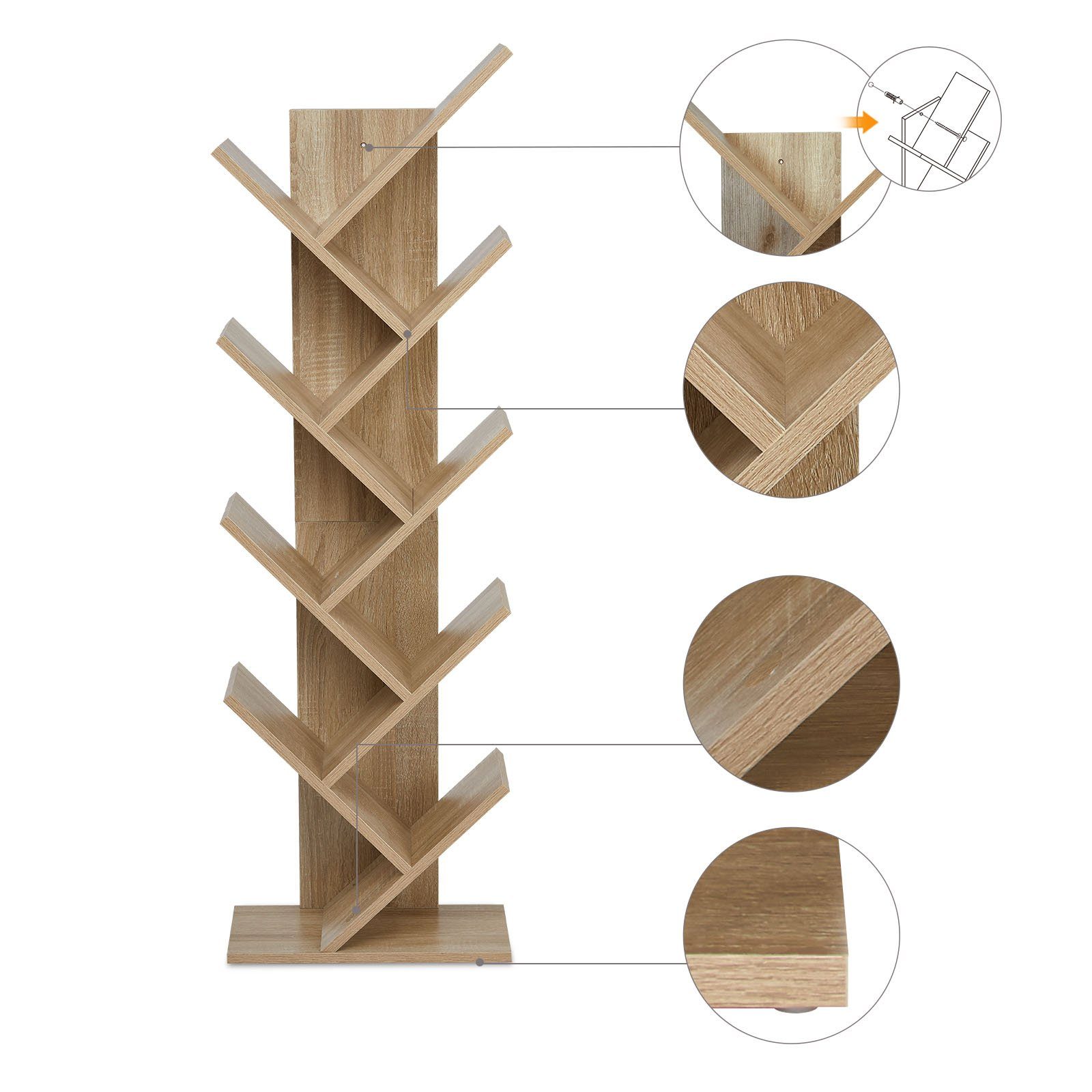 Mondeer Bücherregal in Baumform aus Holz Bücherschrank, Würfelregal exquisites 9 lagiges, einfaches Design und Platzsparen