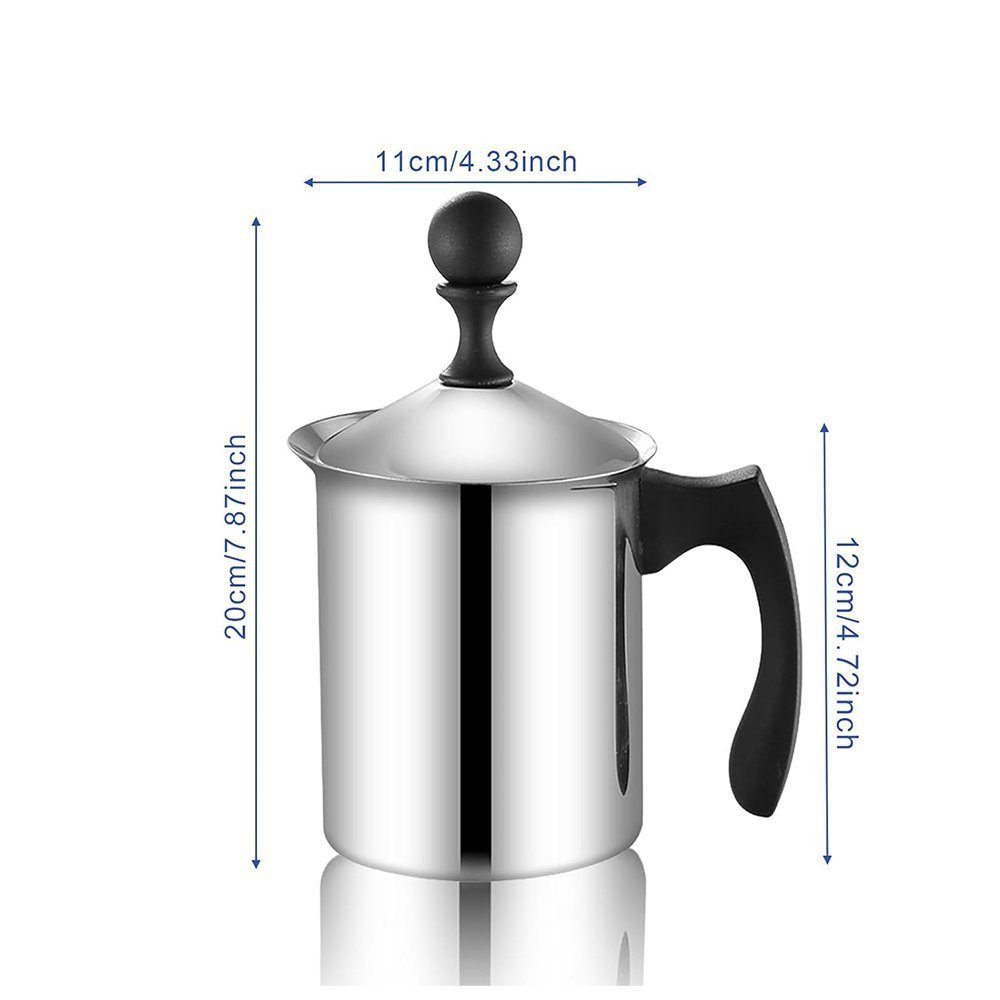 Zimtky Milchaufschäumer Edelstahl Double Mesh Milchaufschäumer Manuell, Milchschäumer 800ML