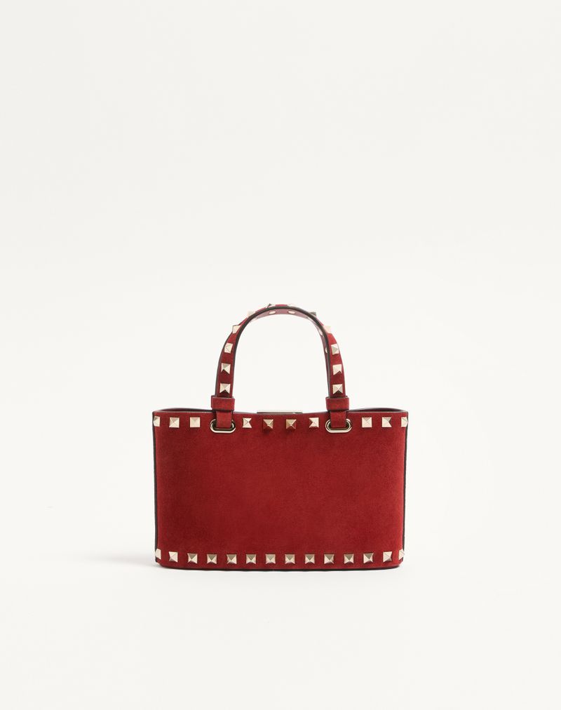 Mini sacola de compras Rockstud em camurça