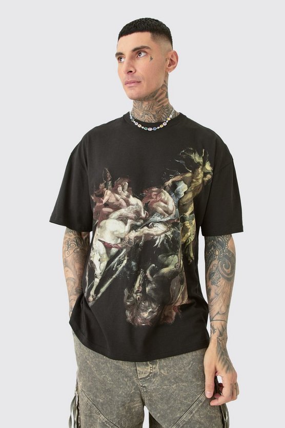 Tall Oversize T-Shirt mit Renaissance-Print