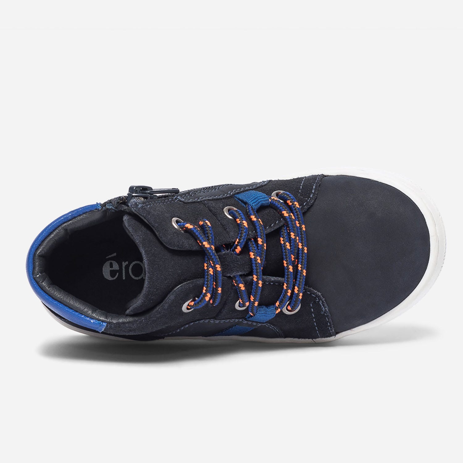 Basket marine et bleu en cuir avec lacet-cordon