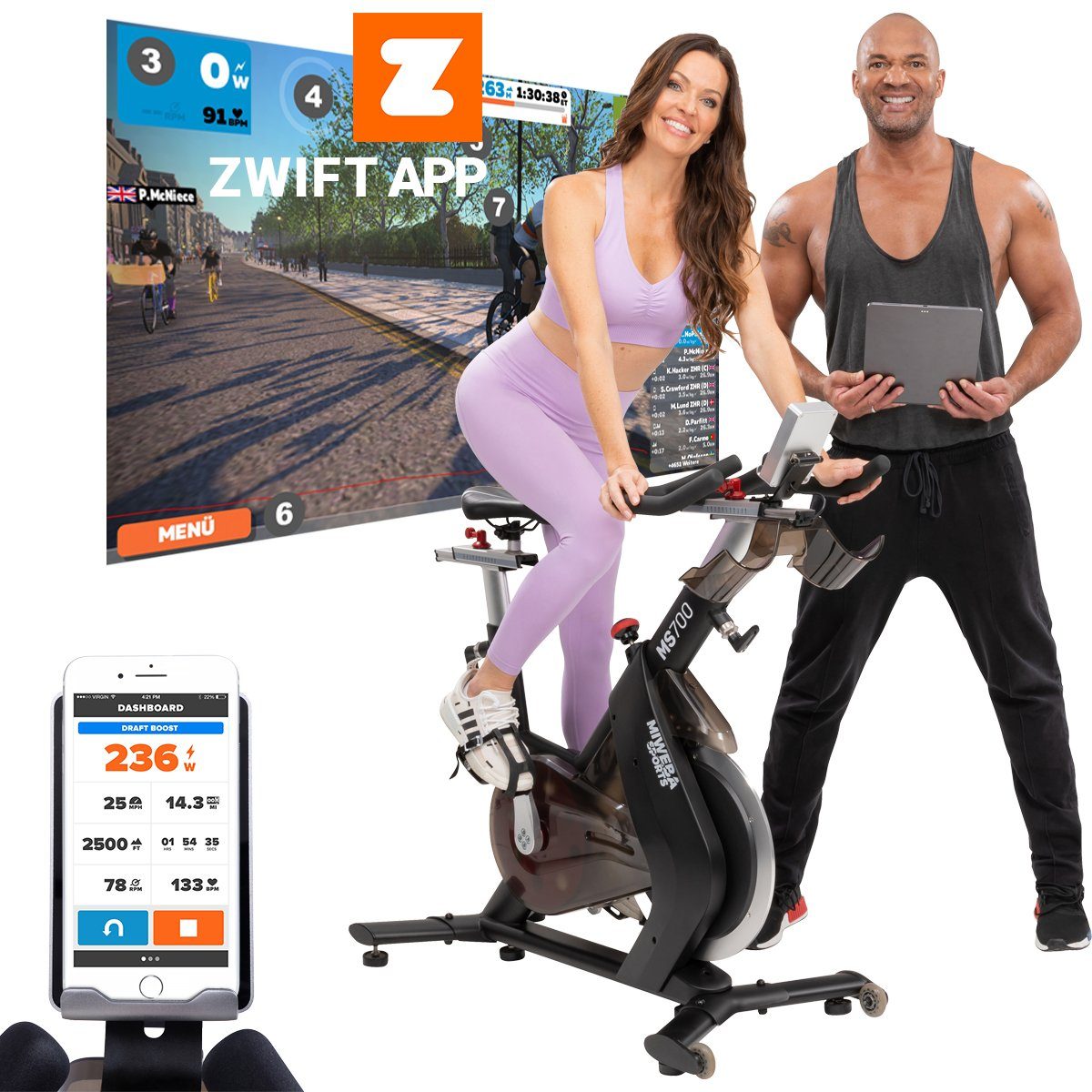 Miweba Sports Speedbike Profi Speedbike MS700 inkl. Flaschenhalter - 20 Kg Schwungmasse (Sportgeräte für zu hause, Heimtrainer Fahrrad, Trimmrad, Fahrradtrainer, Fitness Rennrad Training, Cardio, Indoor Cycle, Sport, Ganzkörpertraining, 3-tlg., Zwift