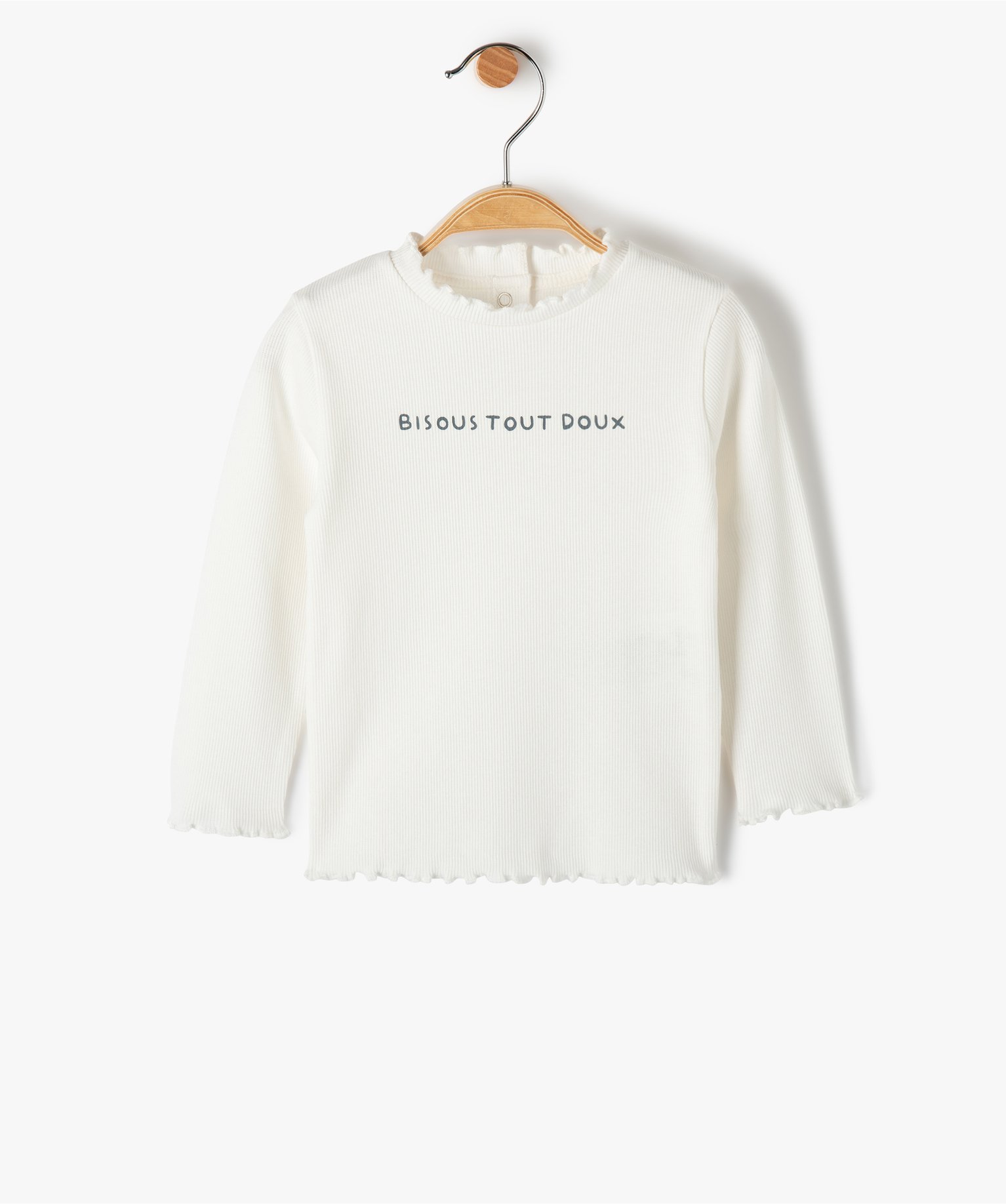 Tee-shirt bébé fille manches longues à ctes ecru | GEMO