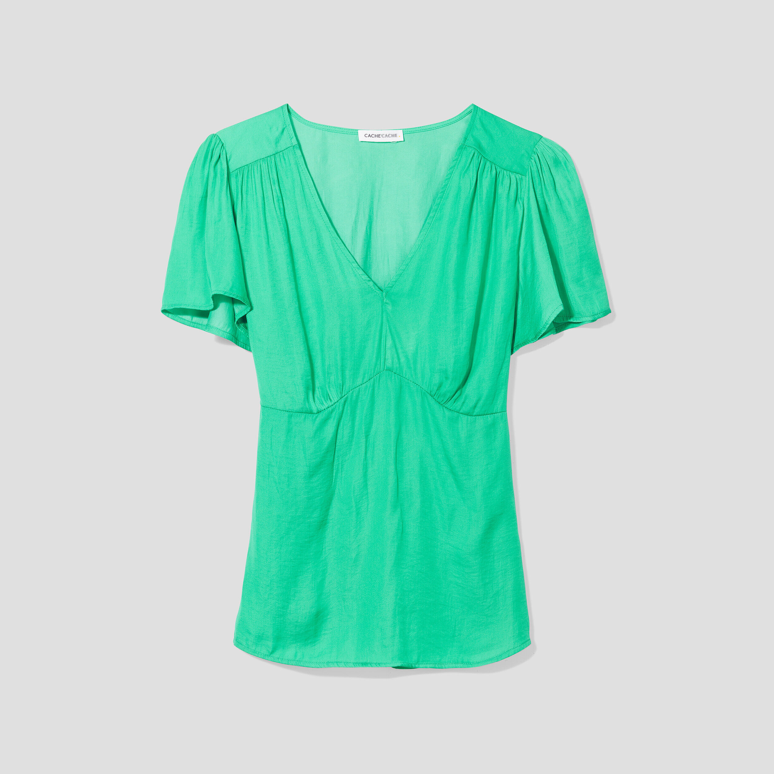 Blouse manches courtes satin vert femme | Cache Cache