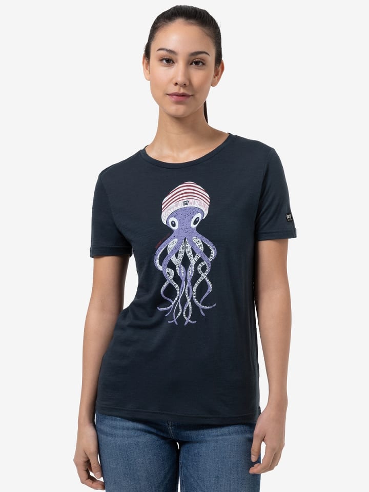 super.natural Merino T-Shirt OCTOPUSSY in blau günstig kaufen XS