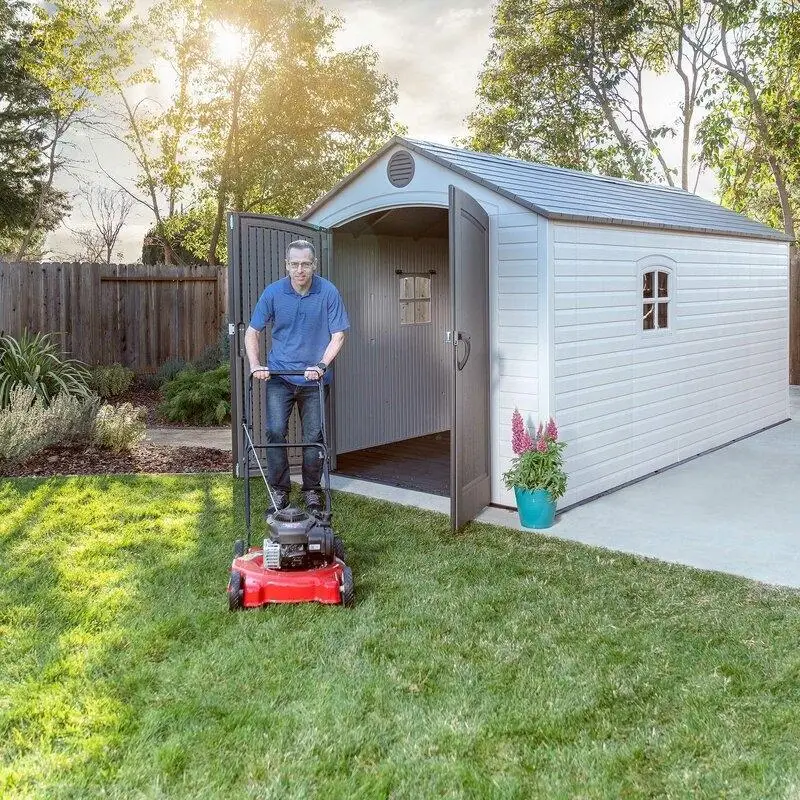 8' wide x 15' deep plastic storage shed