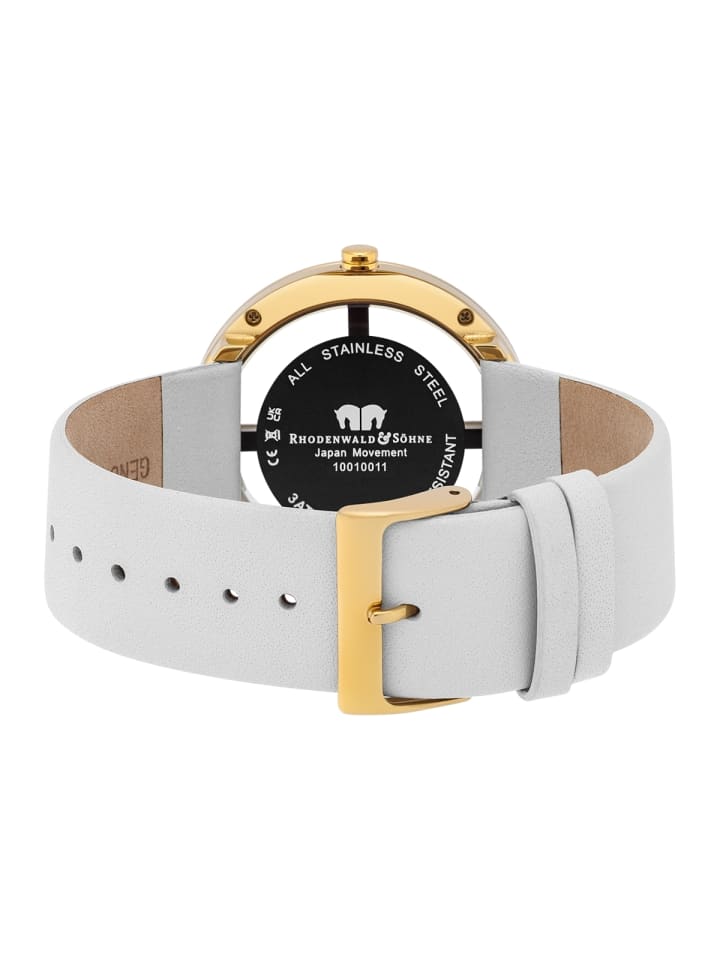 Rhodenwald & Söhne Damen Quarzuhr gelbgold Echtleder creme-weiß in creme-weiß günstig kaufen 18 cm