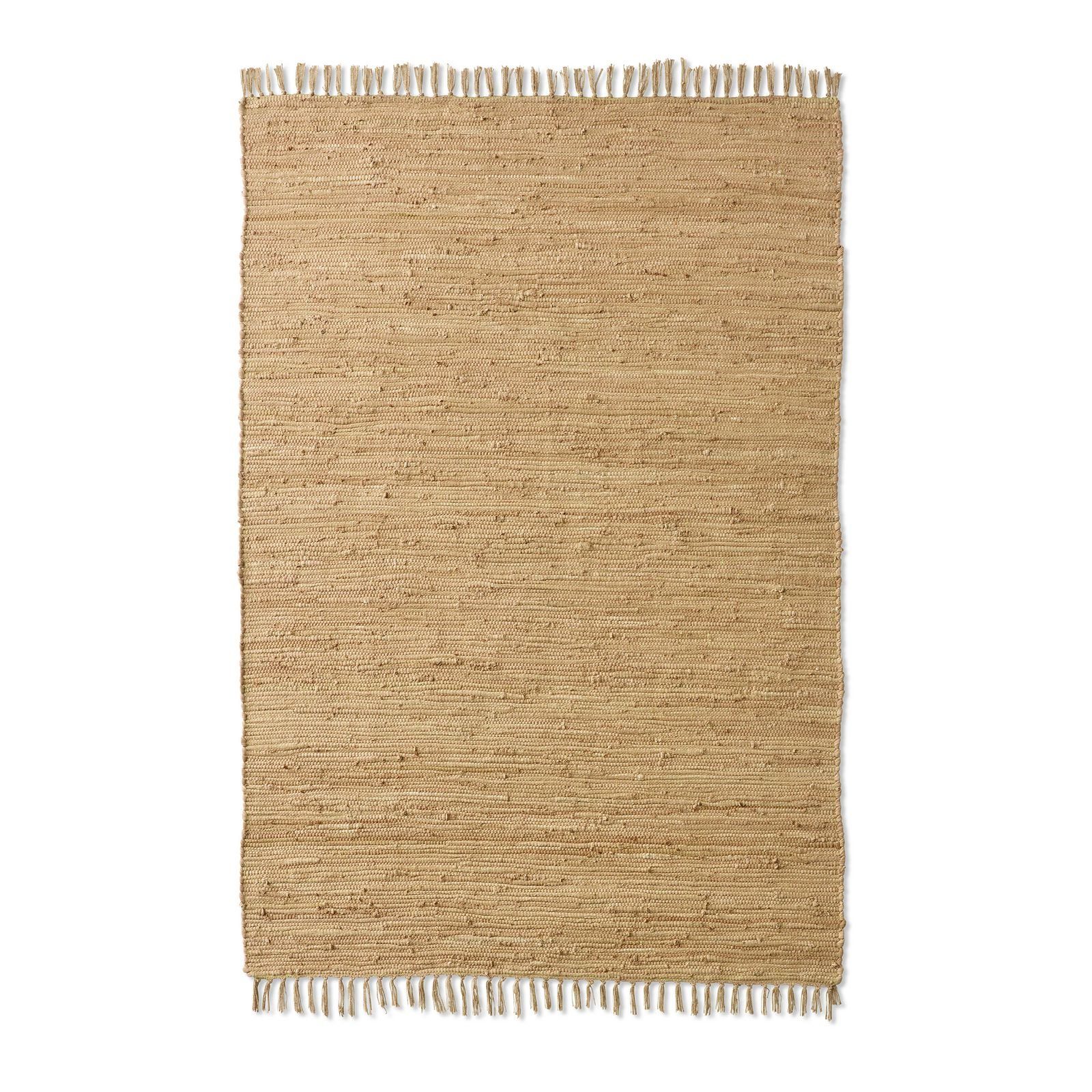 Teppich Flickenteppich TaraCarpet Sylt mit Fransen, TaraCarpet, rechteckig, Höhe: 5 mm, Wohnzimmer Schlafzimmer Küchenteppich nachhaltig beige 060x090