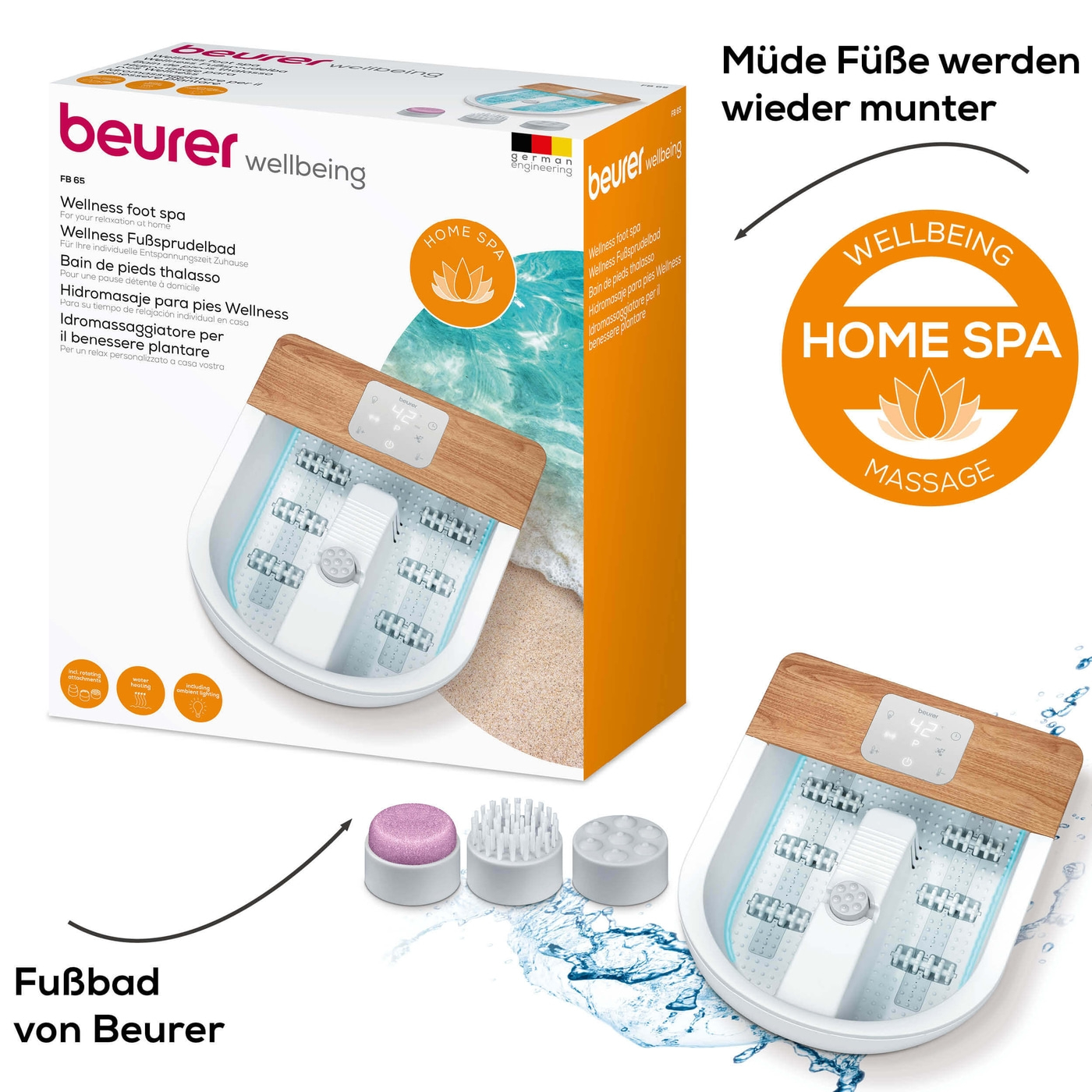 Beurer Wellness Fußsprudelbad FB 65-Wellness Fußsprudelbad mit Wasserheizung, Ambientebeleuchtung und rotierender Pedikürestation