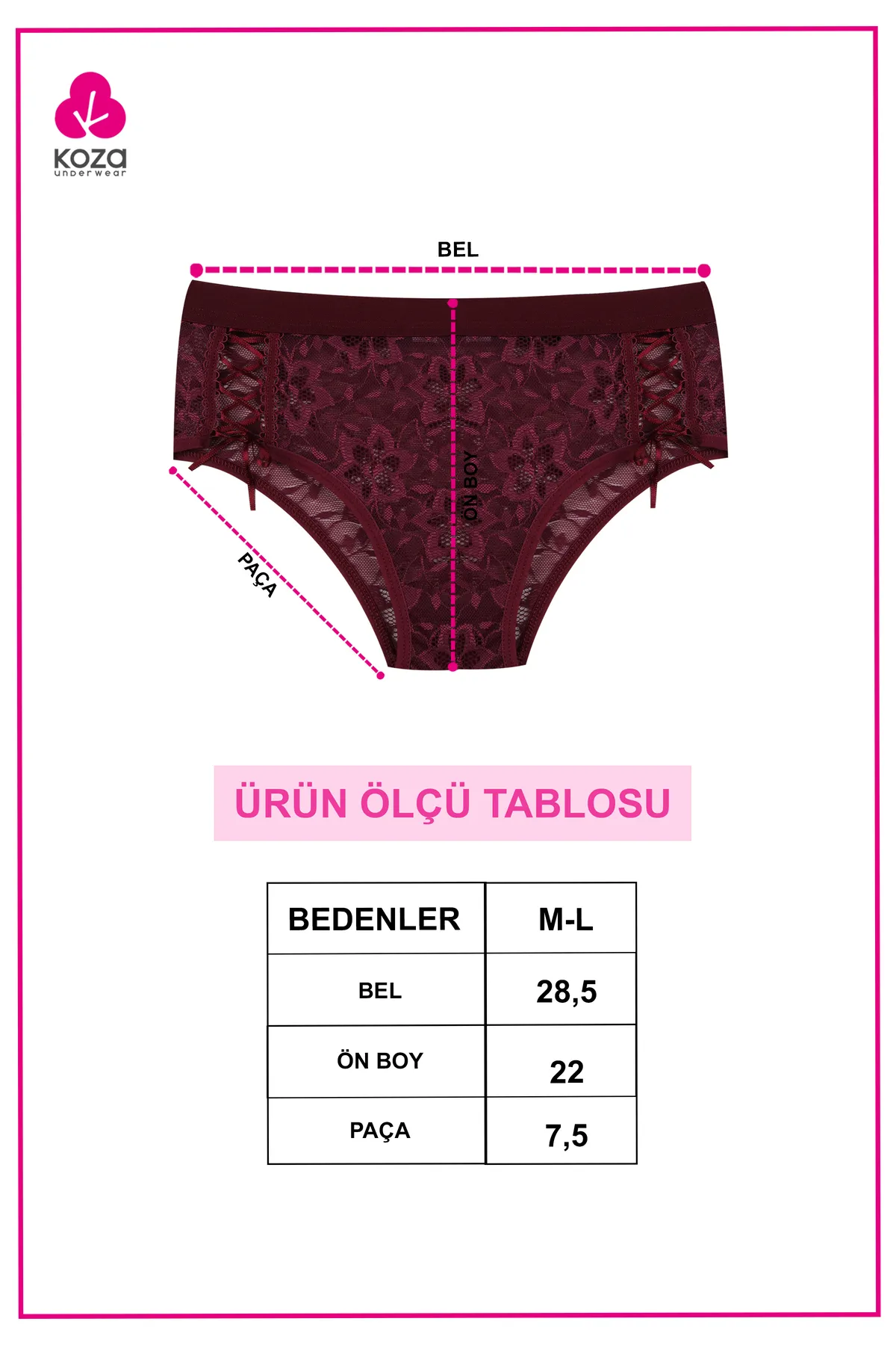 koza iç giyim  3-teiliger Low-Cut-Höschen mit seitlicher Spitze für Damen