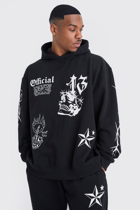 Oversize Trainingsanzug mit Graffiti-Print und Kapuze