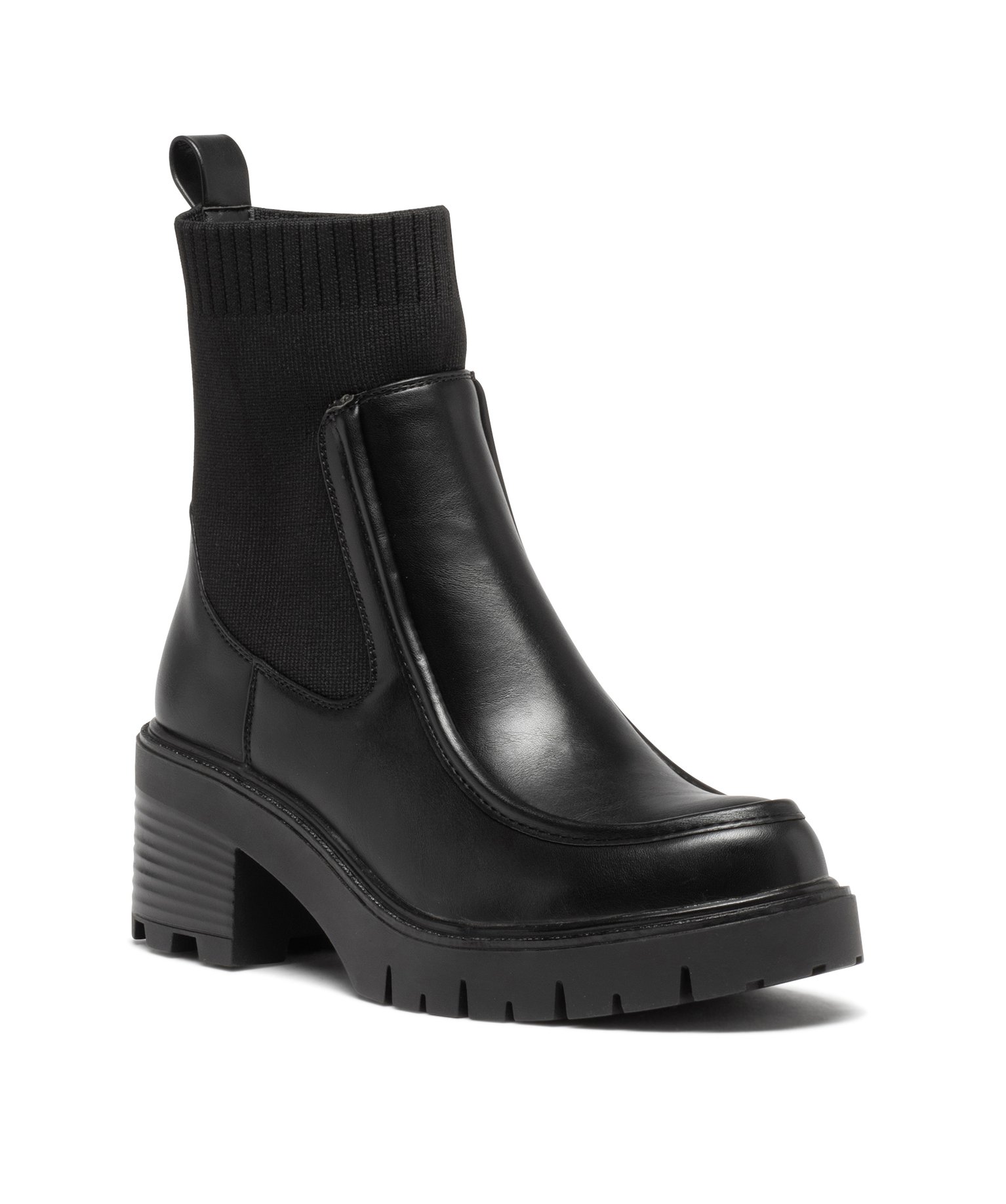 Boots femme unies à talon carré et col chaussette noir | GEMO