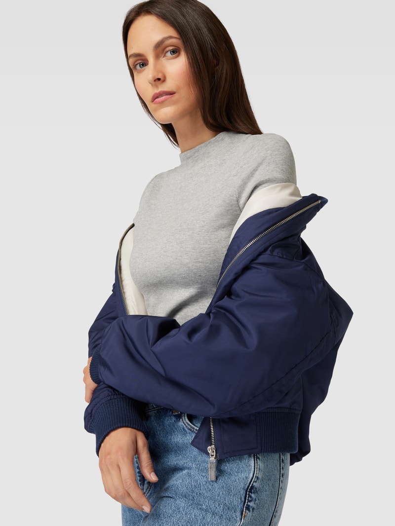 Longsleeve mit geripptem Rundhalsausschnitt in silber meliert
