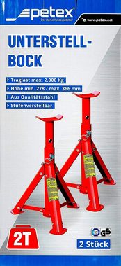 Petex Unterstellbock mit Sicherungssplint, höhenverstellbar und faltbar, 2er Set, Tragkraft: 2 Tonnen, rot