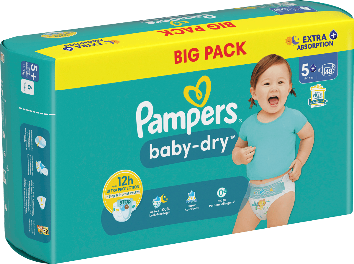 Windeln Baby Dry Gr.5+ Junior Plus (12-17kg), Big Pack, 48 St