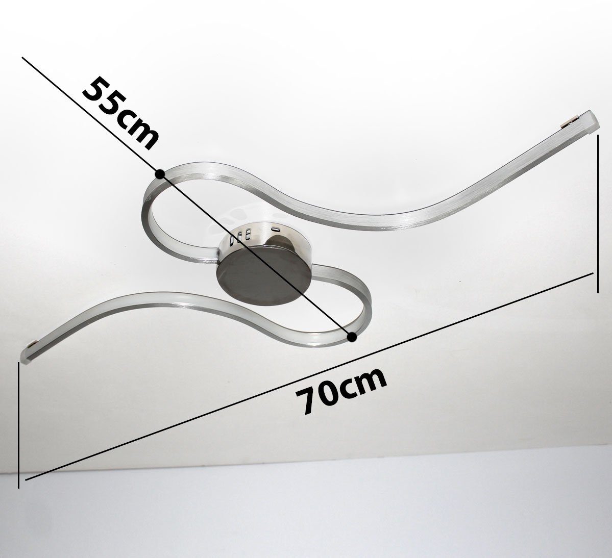 Lewima LED Deckenleuchte VILNIS, XL groß 70x55cm 24W, Welle Design Deckenlampe Silber, Dimmbar mit Memory Funktion, Warmweiß / Kaltweiß einstellbar, Chrom Wand Lampe Leuchte Alu Satiniert gebürstet