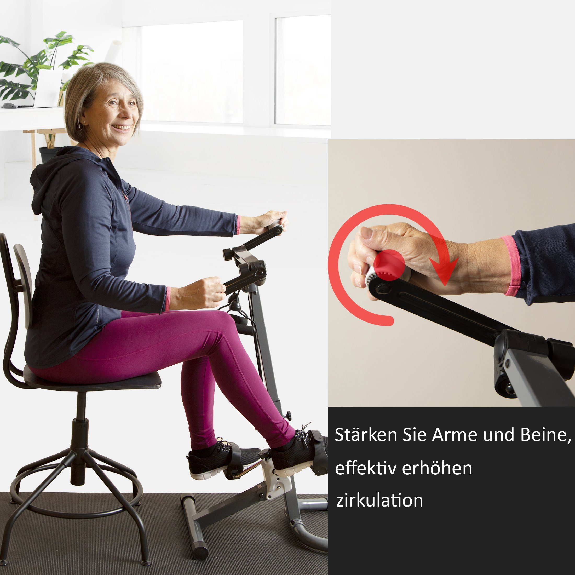 Zoomyo Heimtrainer Mini Crosstrainer, kompakter Heimtrainer zur Nutzung bei der Arbeit (Pack, rutschfeste Beschichtung), Scheibentyp-Kurbel