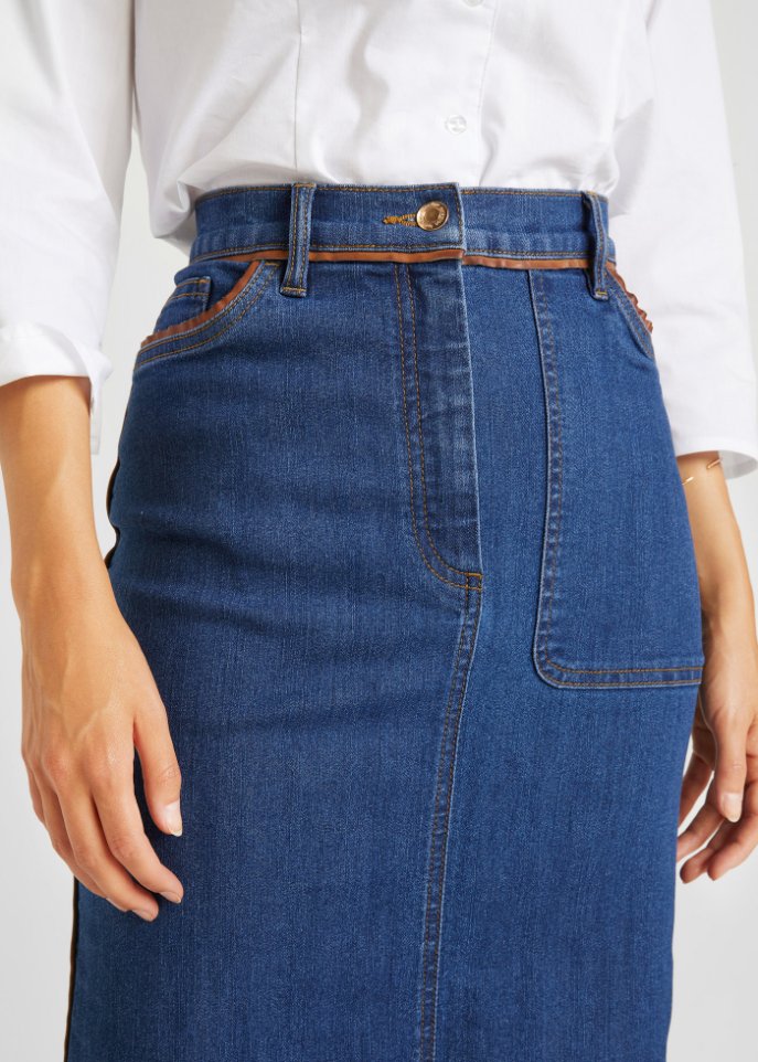 Jeansrock mit PU-Paspel
