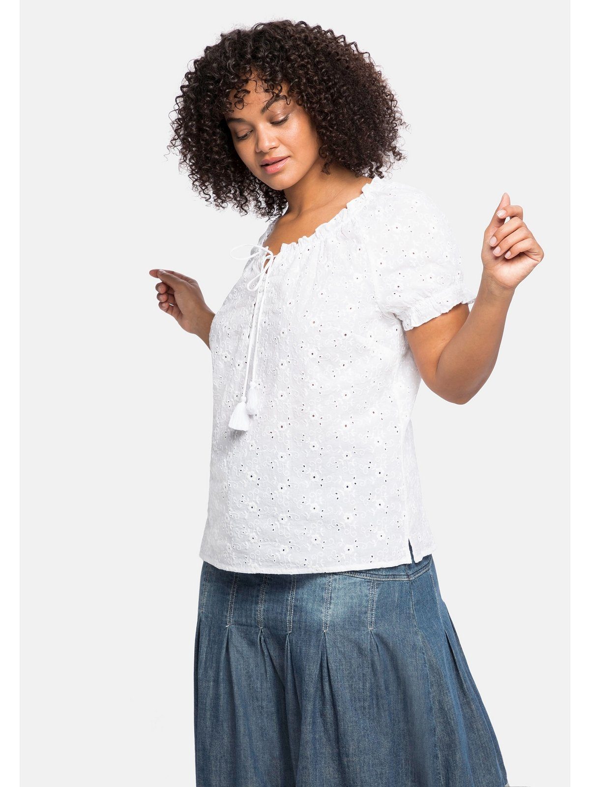 sheego by Joe Browns Tunika Große Größen mit Lochstickerei und Rüschen