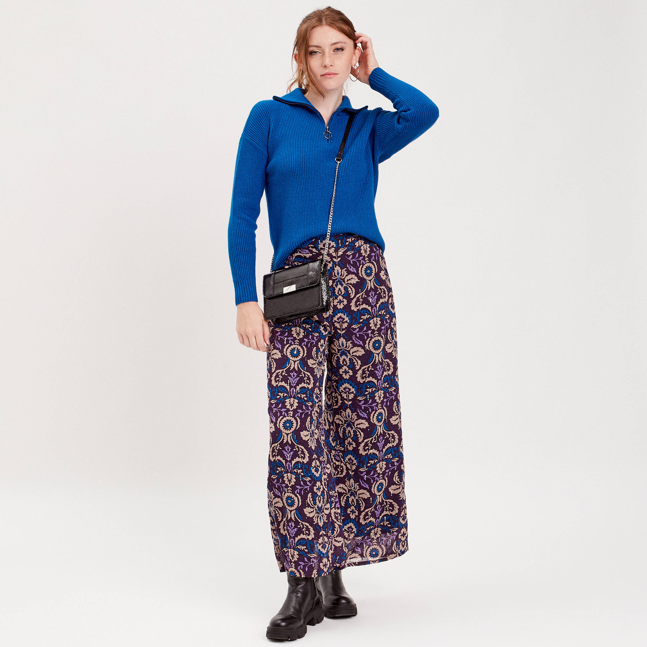 Pull col camionneur bleu electrique femme | Cache Cache