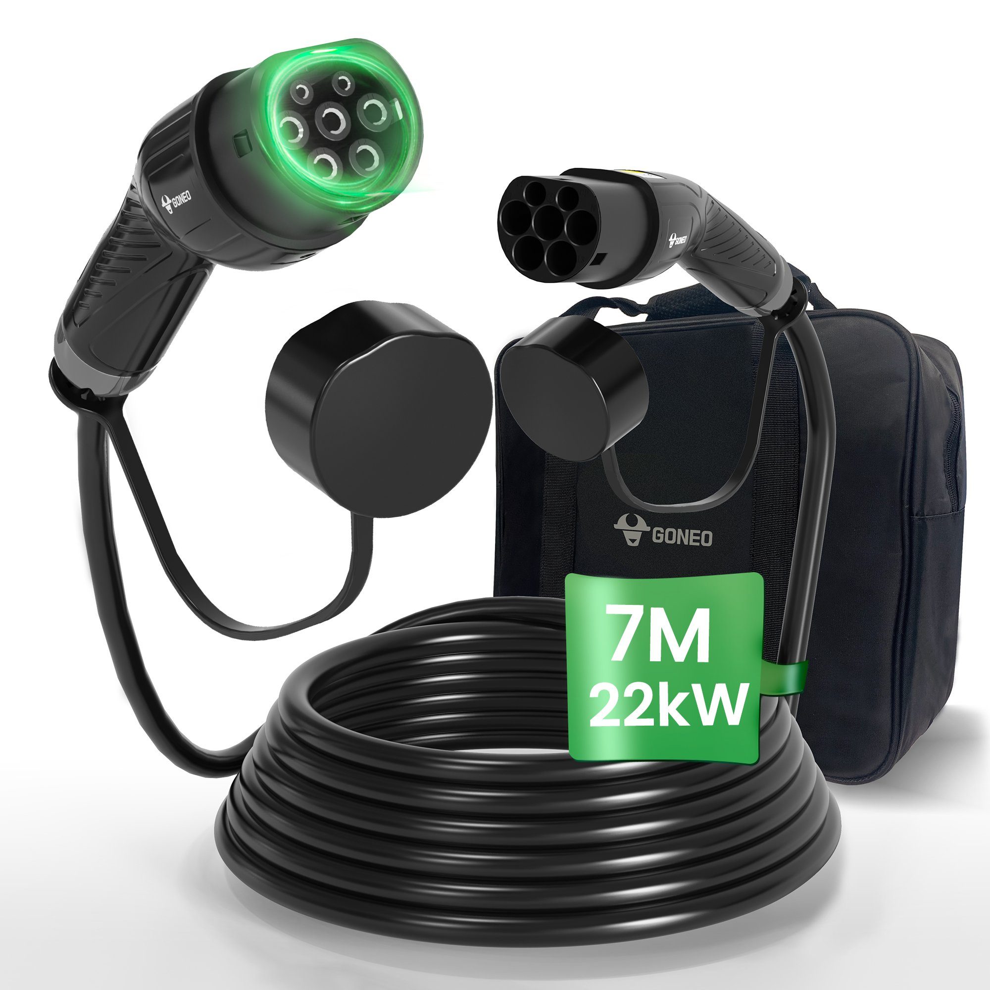 GONEO Typ 2 Ladekabel mit Staubschutzhaube & Tasche, 22KW 7M 32A Elektroauto-Ladegerät (Packung, 1 Stück, schnelles Aufladen, TPU-Material, wasserdicht & druckfestig)