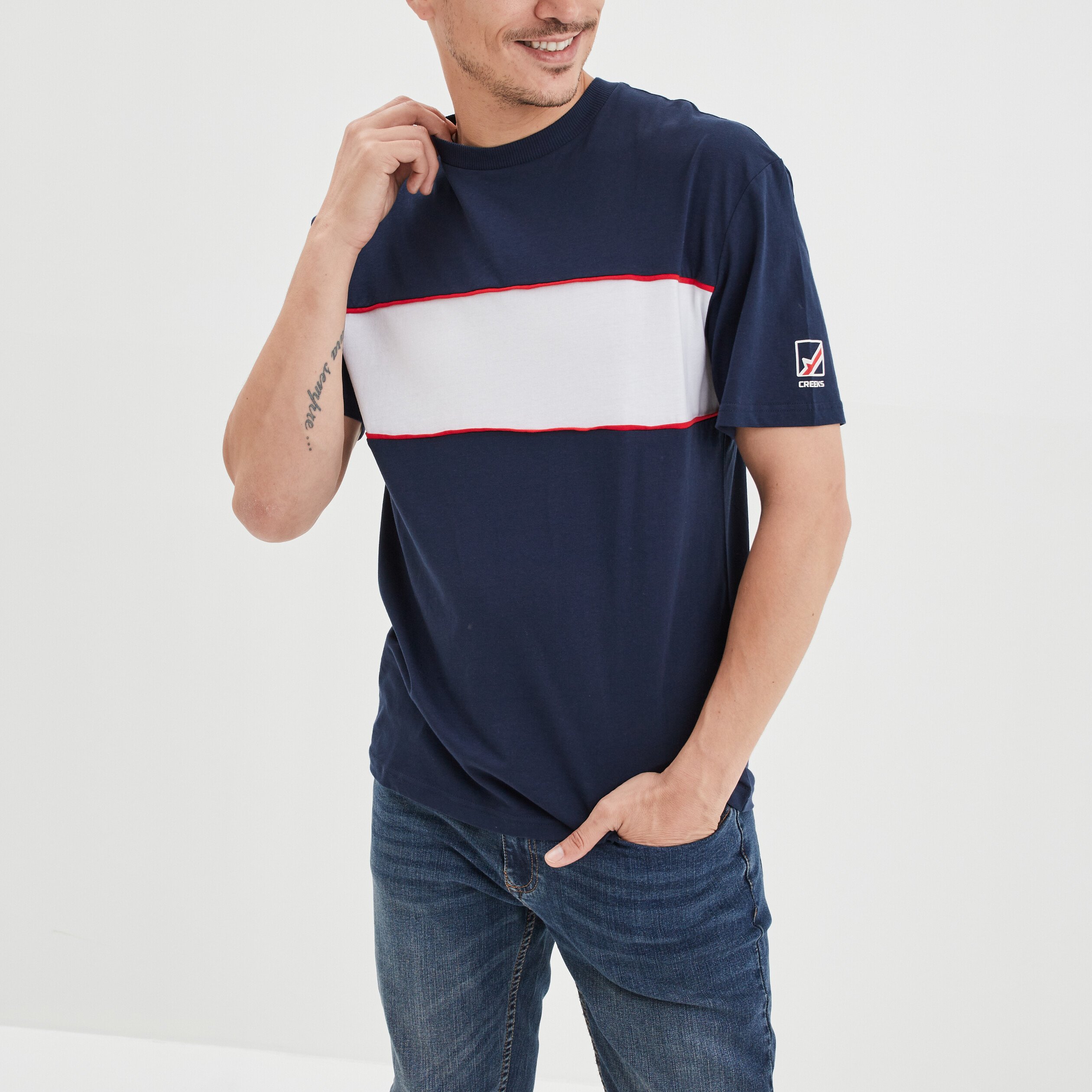 T-shirt oversize coton Creeks bleu marine homme | La Halle
