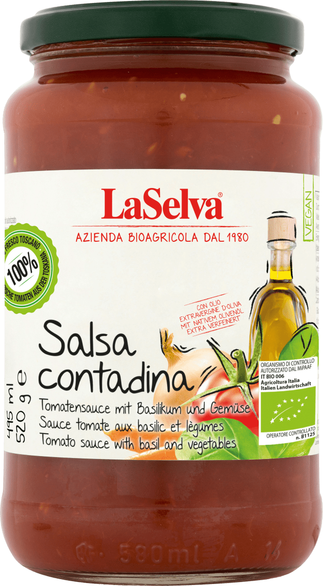 Tomatensoße mit Basilikum, Gemüse & Olivenöl, 520 g