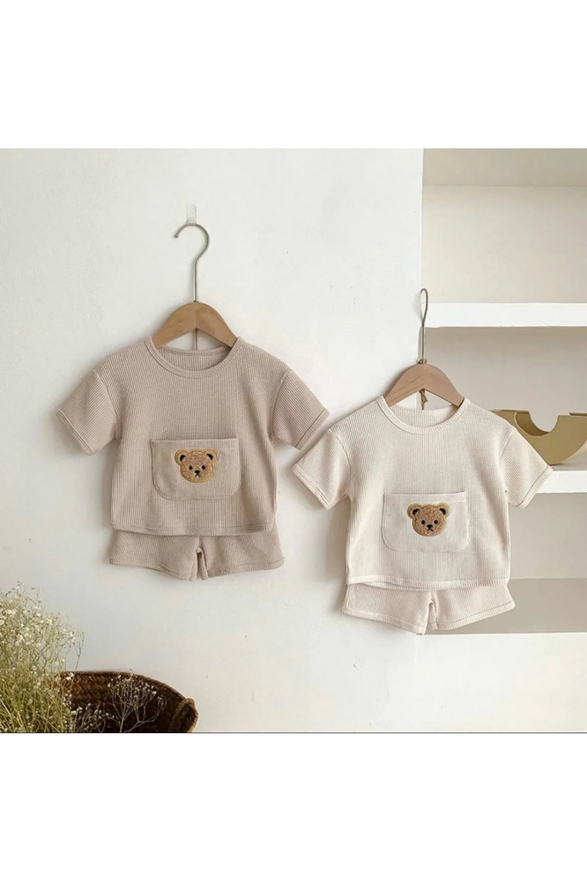 Bubito  Bear Pocket Visual Cotton Sommer-Baby-Shorts-Set für Kinder, Weiß